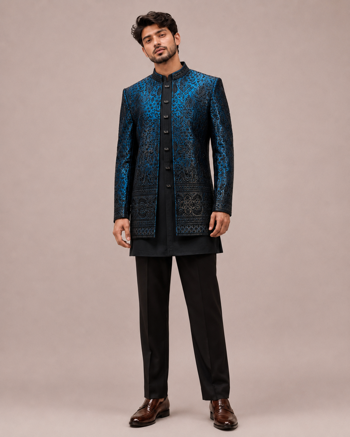 Morpankh Satin Silk Indo Western for Men with Machine Work