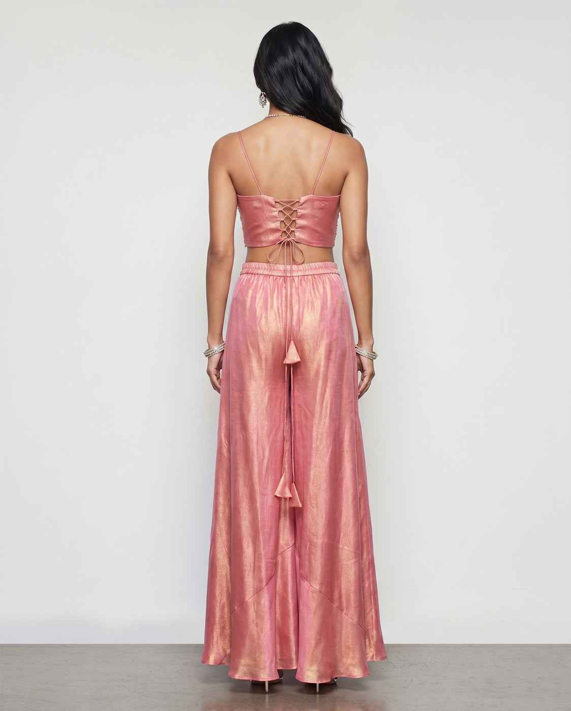 Peach Tissue Silk Indo Western with Moti and Cutdana Embroidery Work