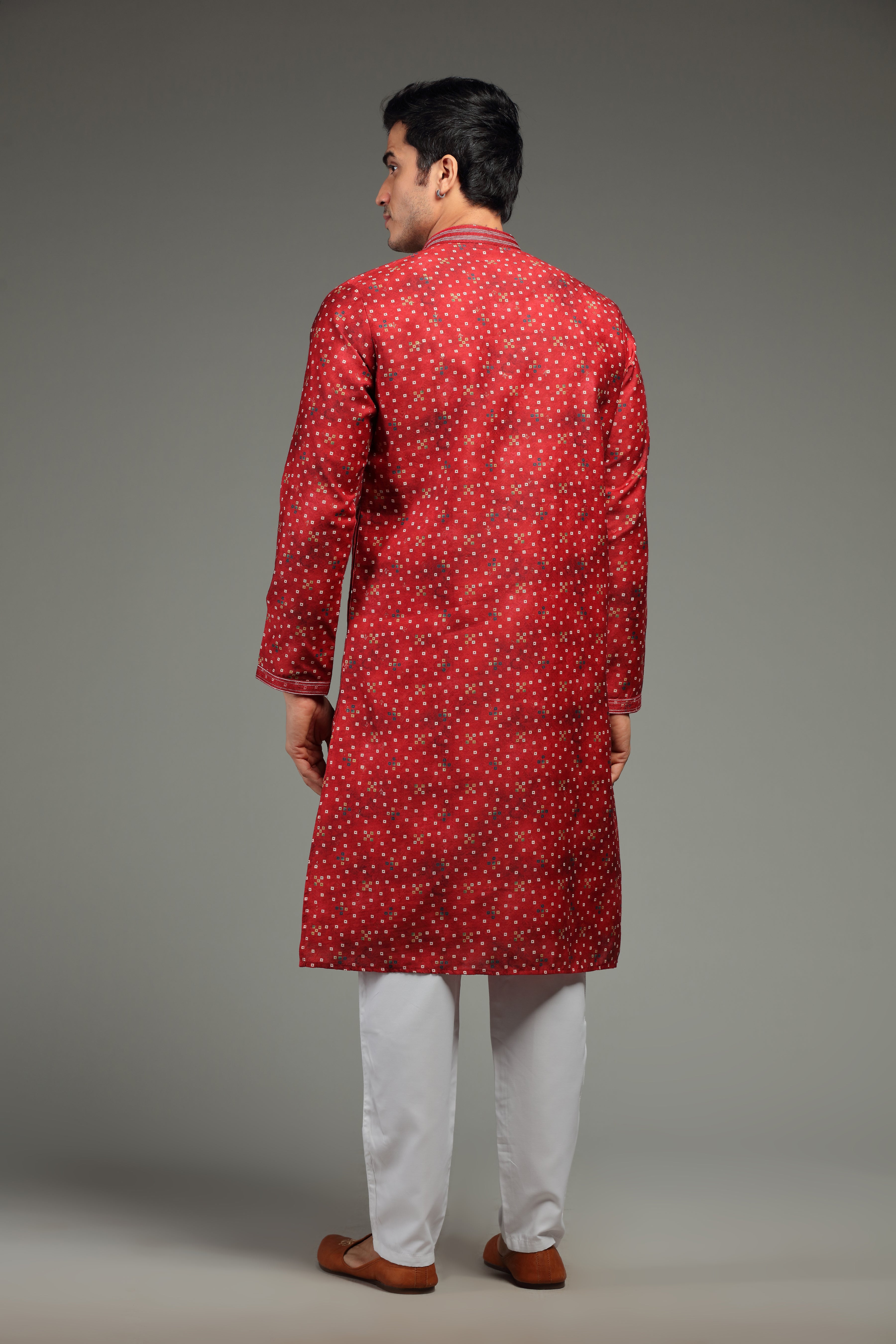 Red Kurta Set with Bandhani Print - Shreeman