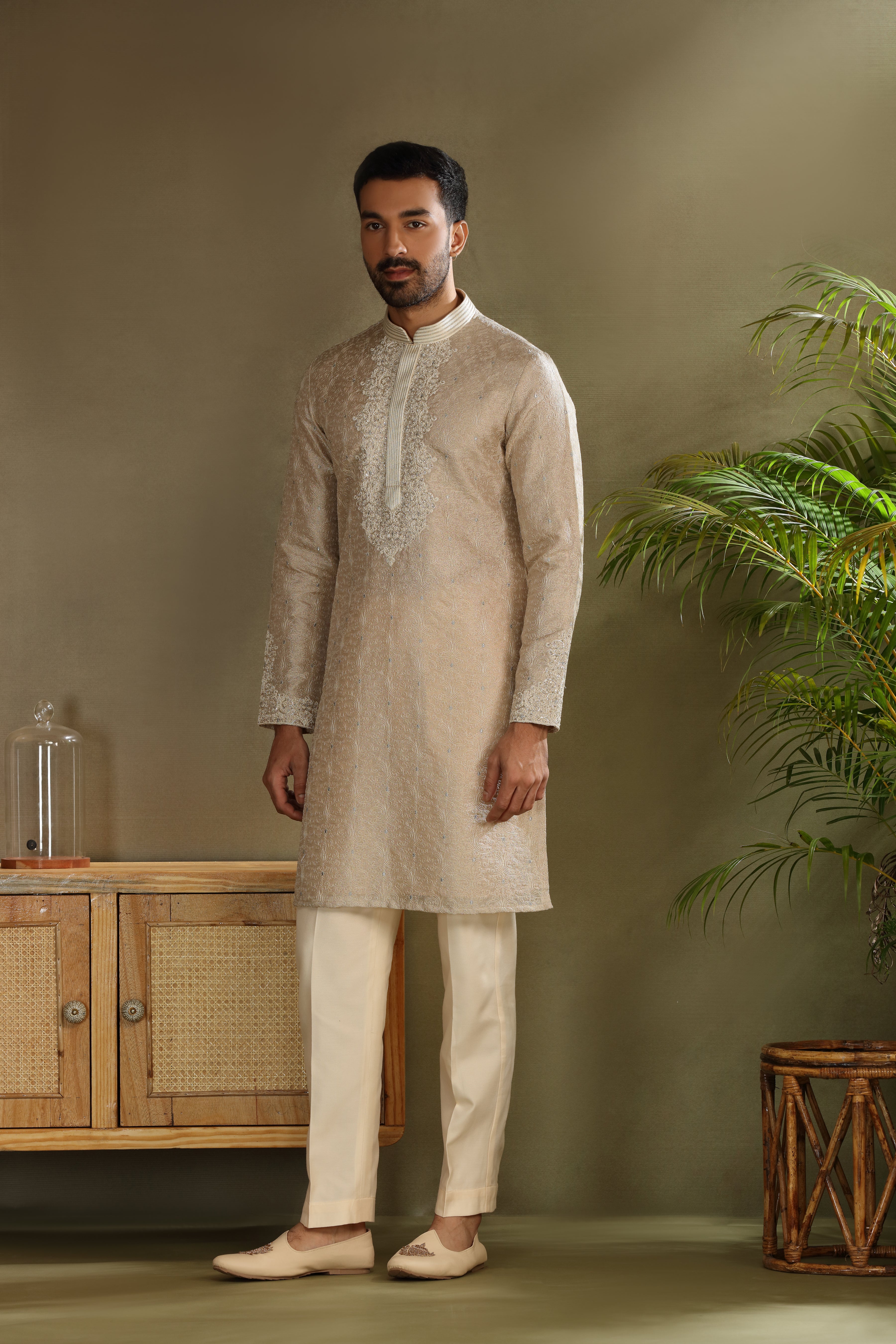 Ivory Silk Kurta Set with Resham Thread Work