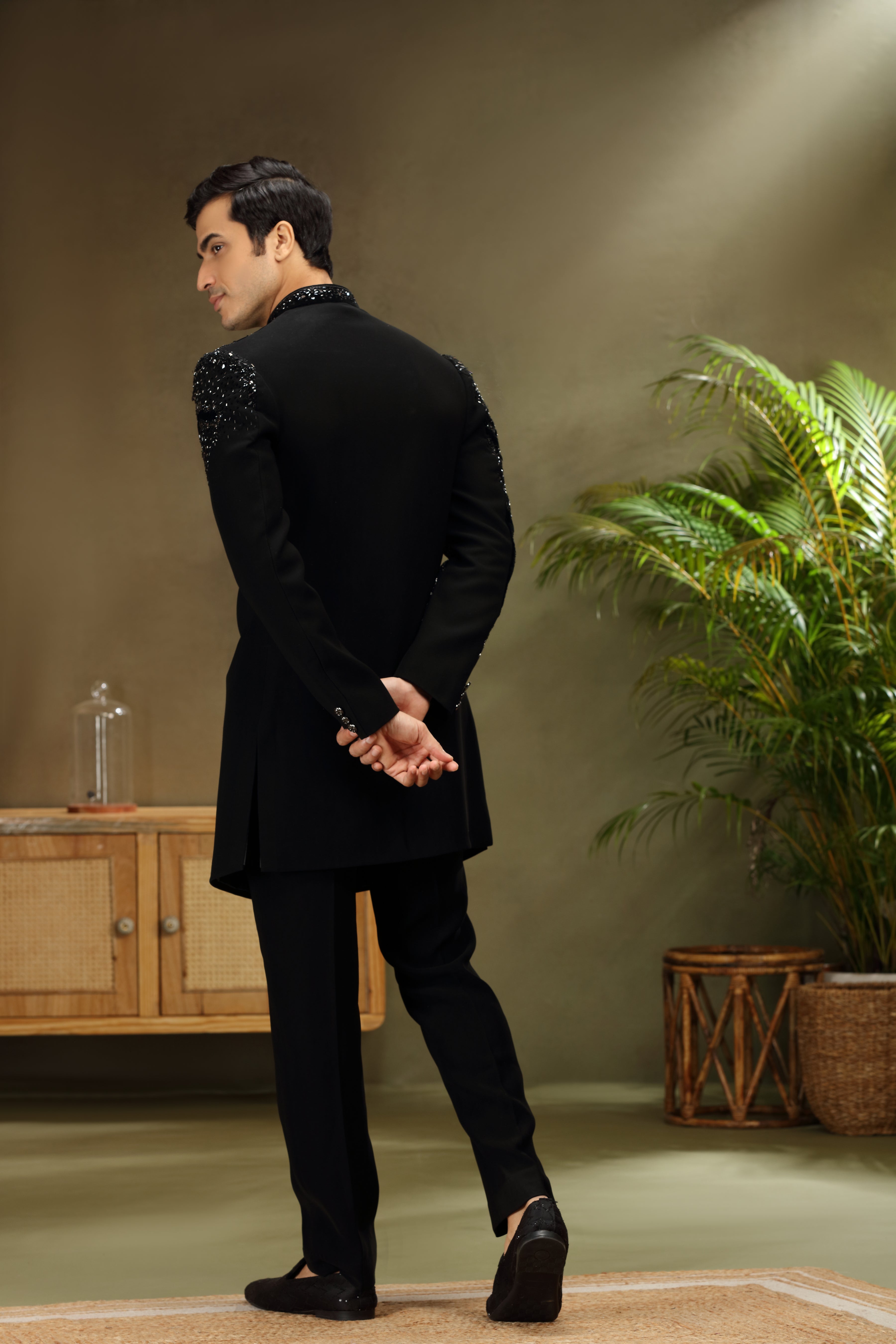 Black Indo Western Set with Cutdana and Bead Work