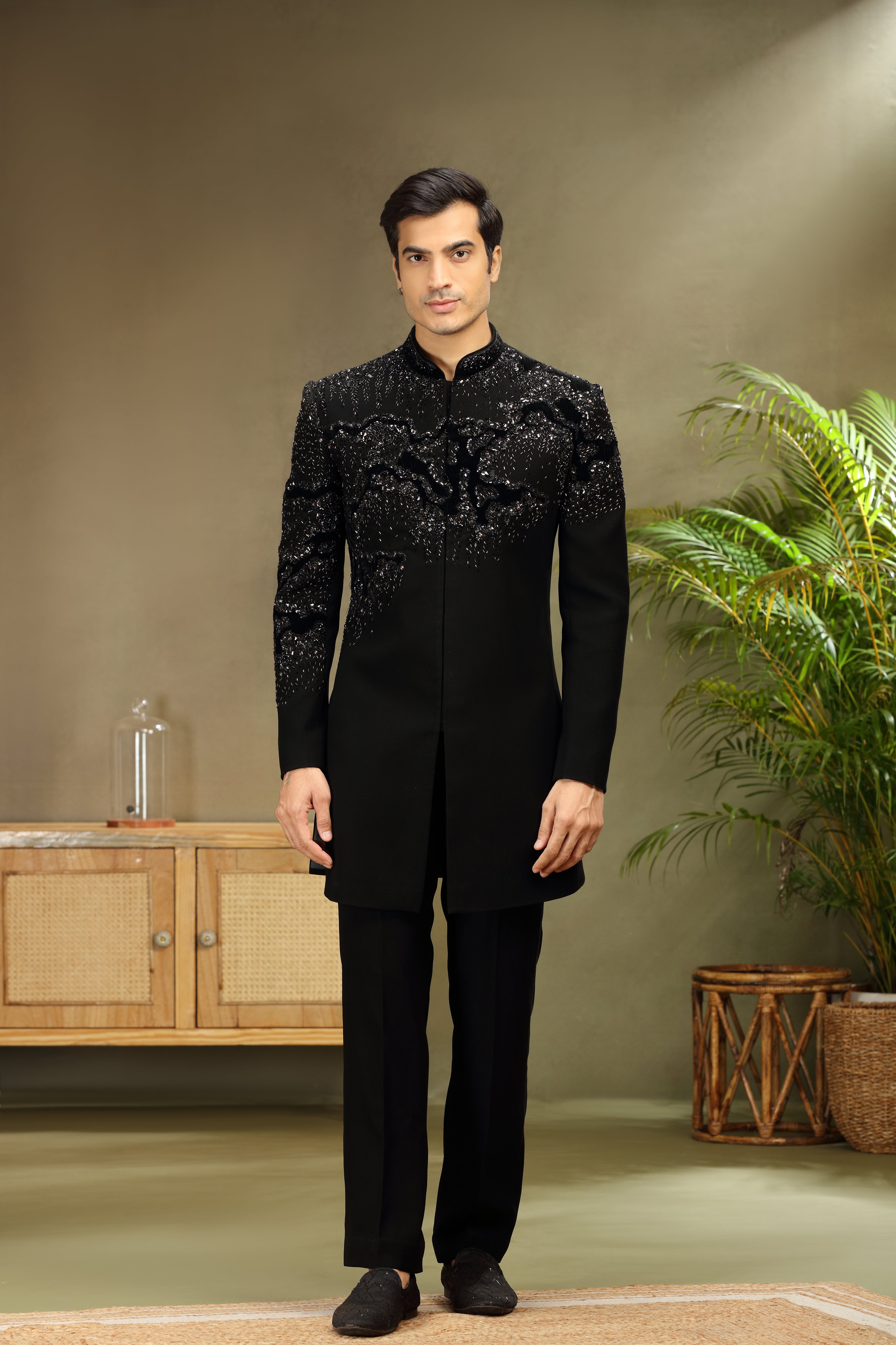 Black Indo Western Set with Cutdana and Bead Work