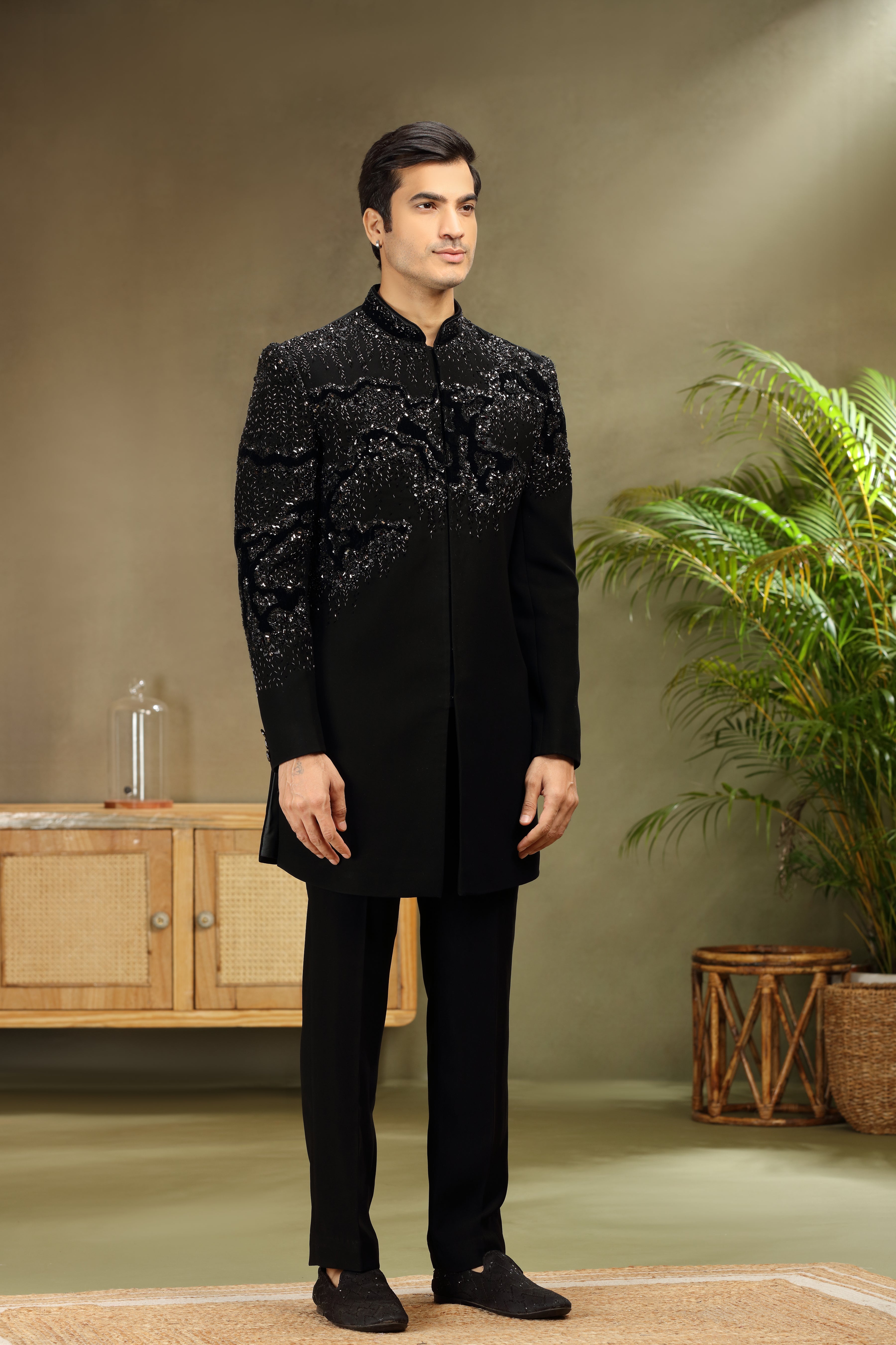 Black Indo Western Set with Cutdana and Bead Work