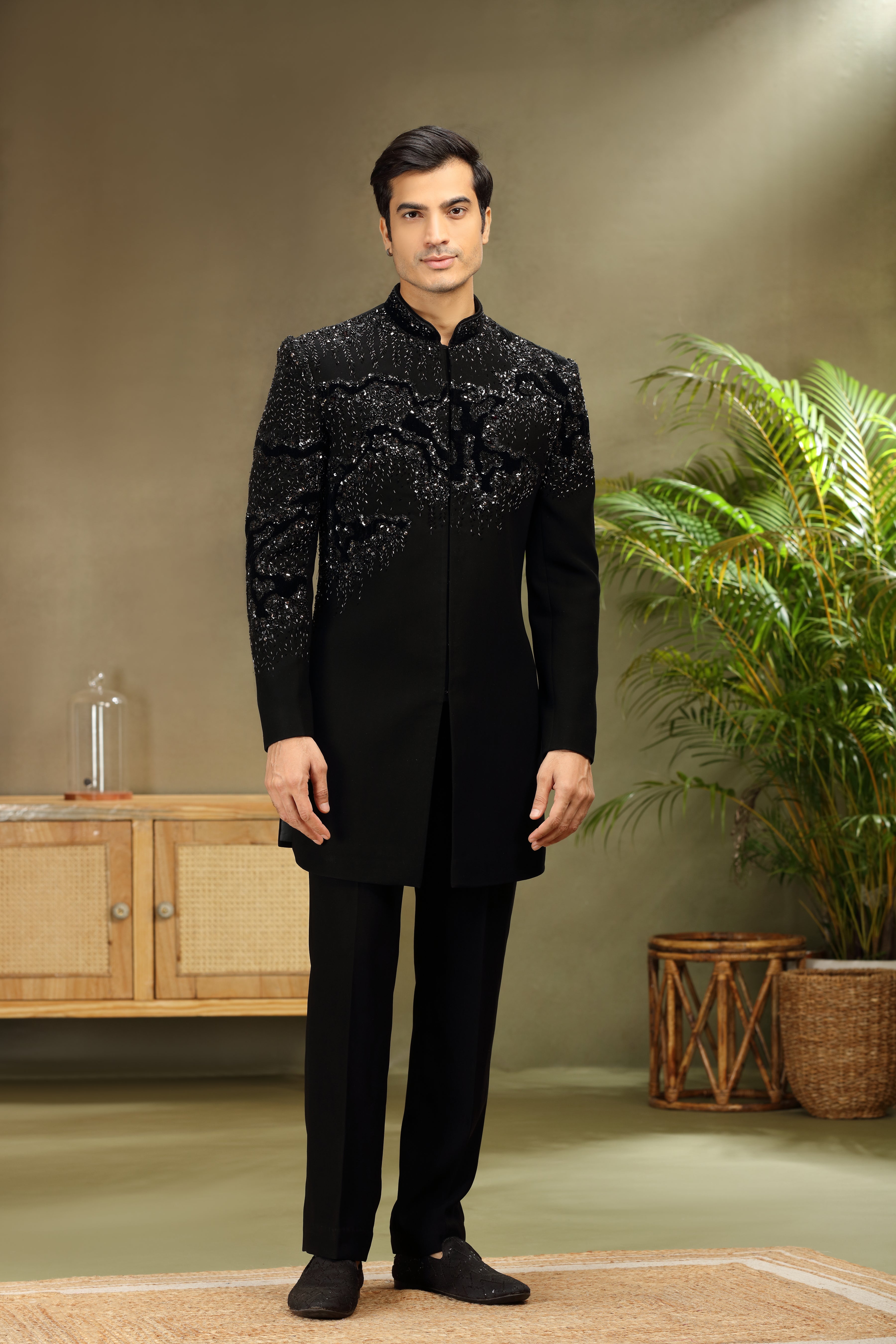 Black Indo Western Set with Cutdana and Bead Work