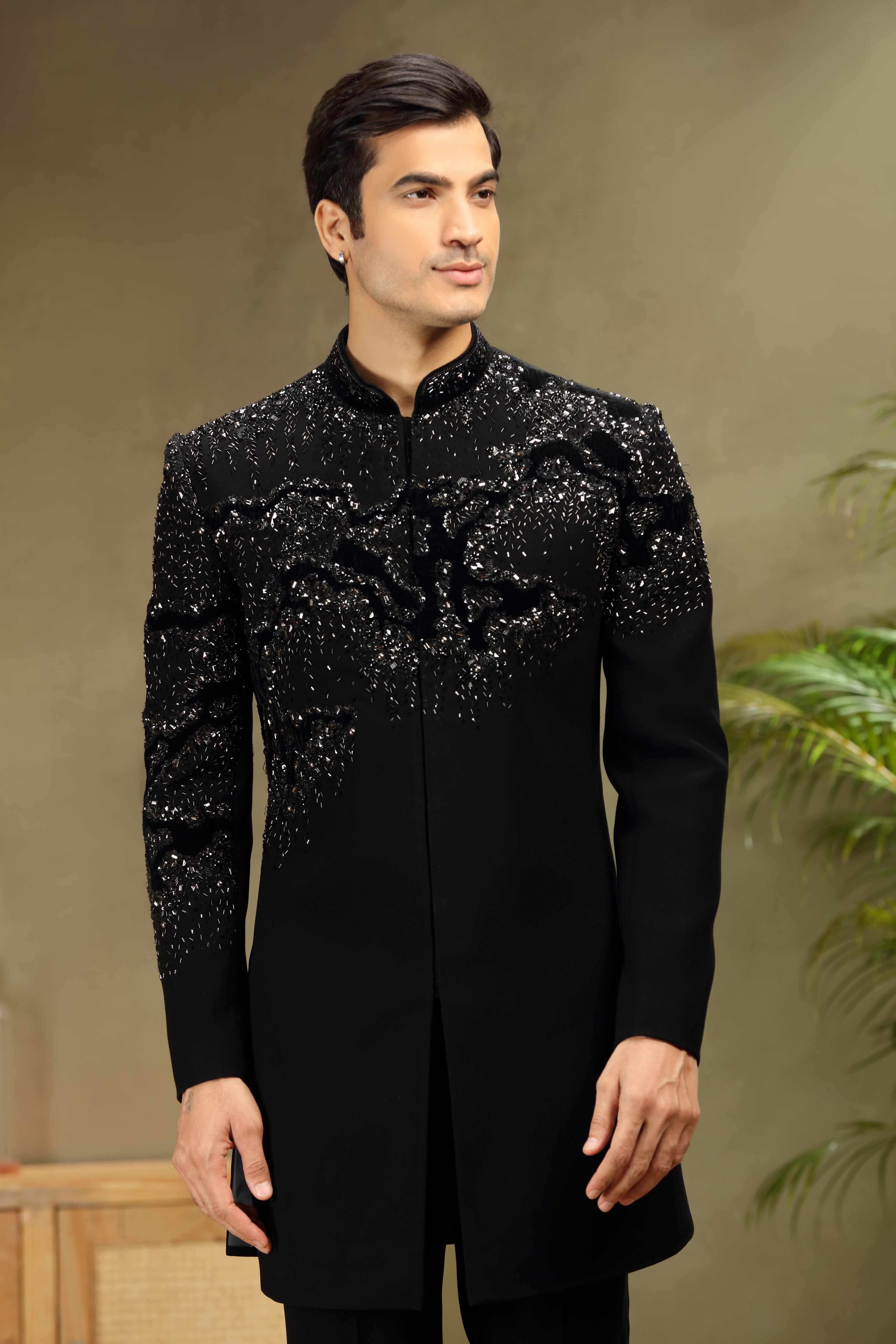 Black Indo Western Set with Cutdana and Bead Work