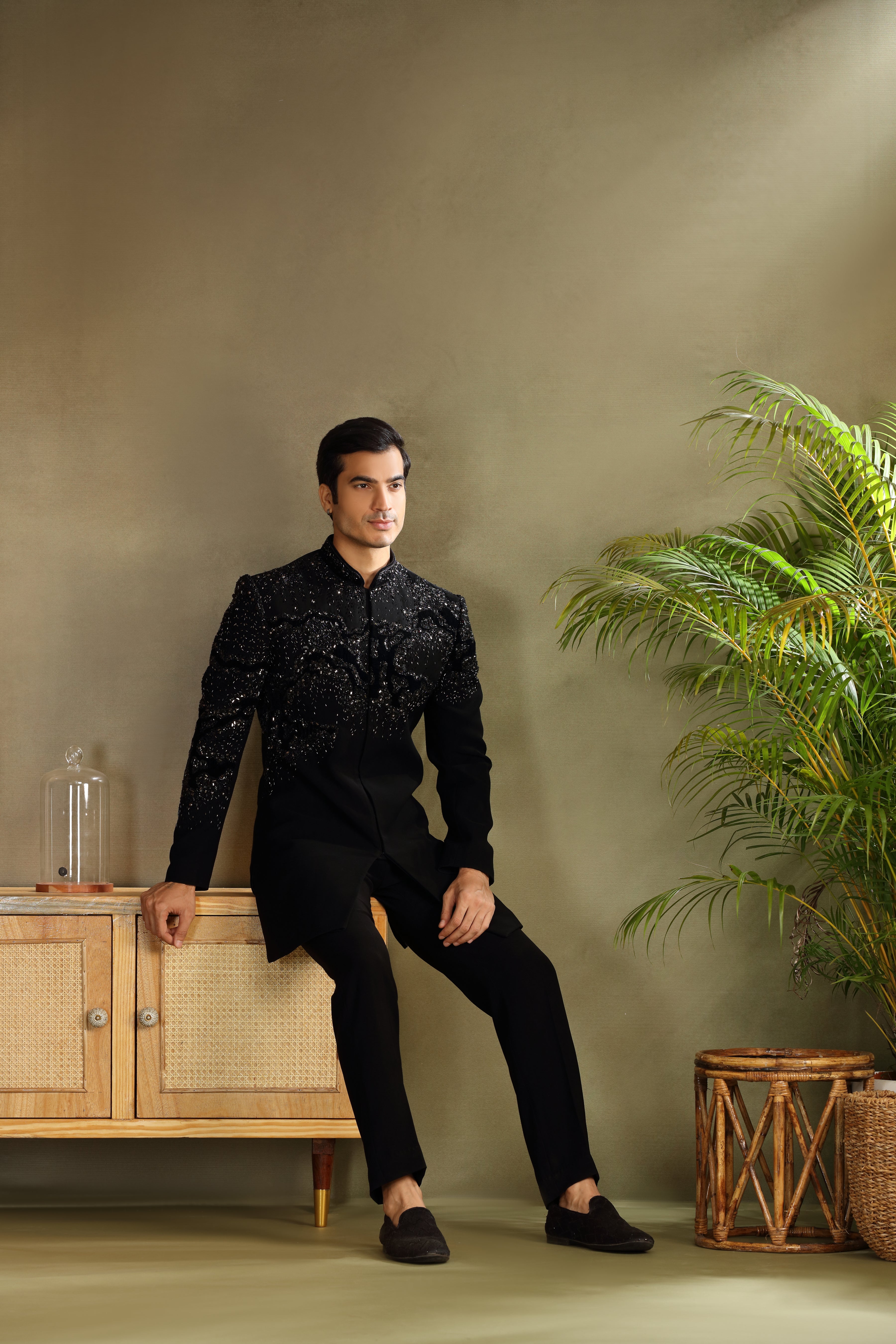 Black Indo Western Set with Cutdana and Bead Work