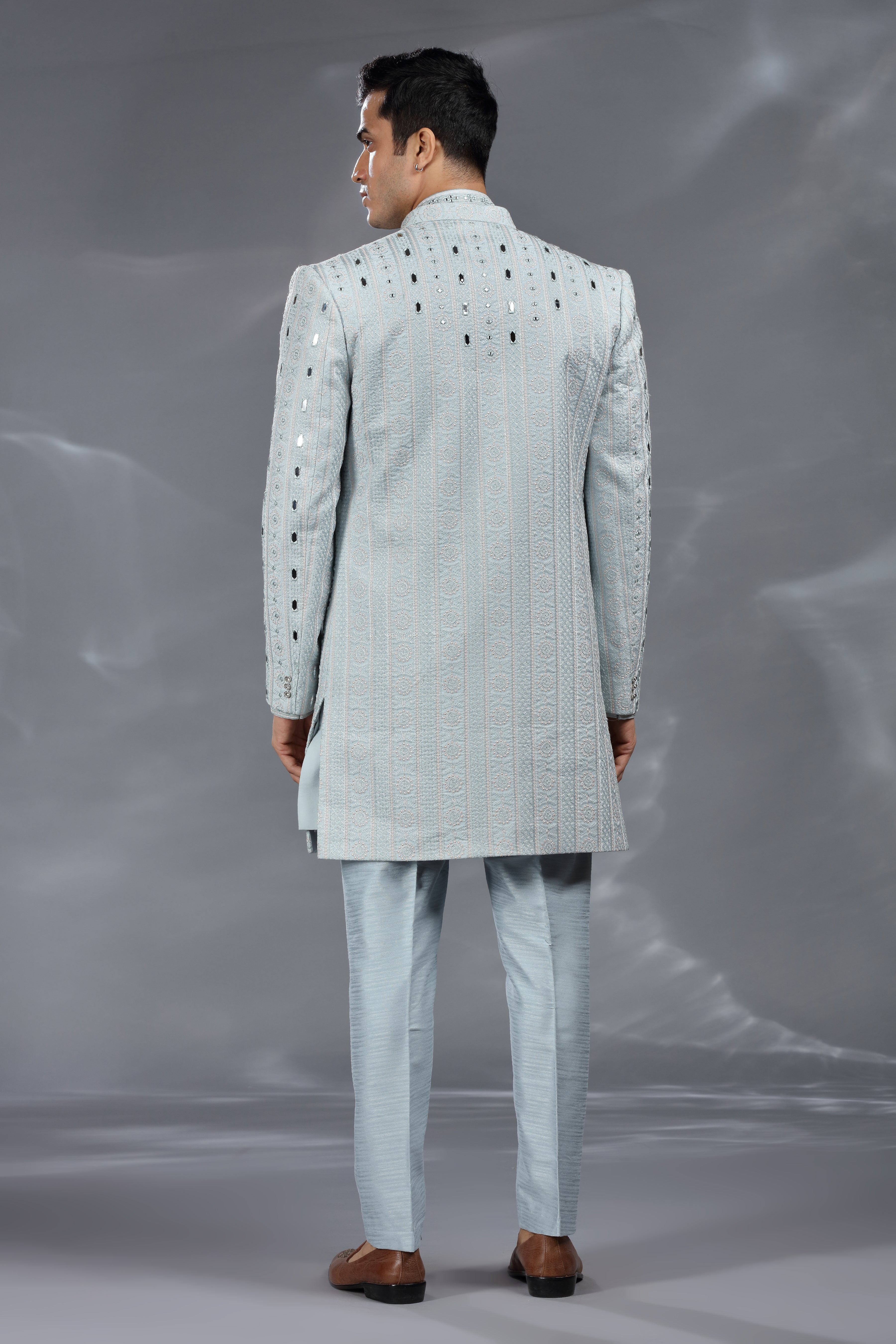 Mint Silk Indo Western with Resham & Mirror Work