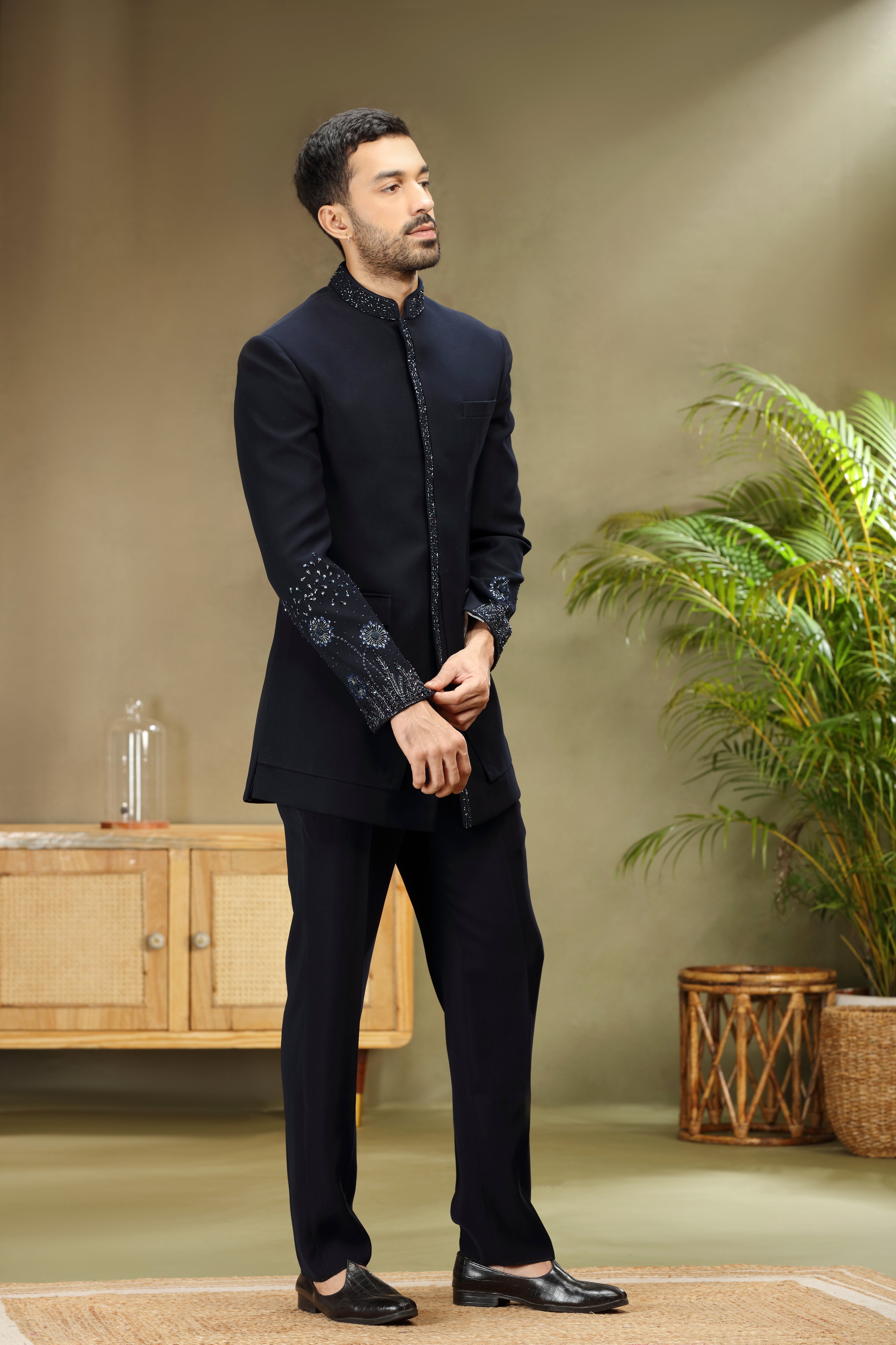 Black Indo Set with Sequins, Beads and Cutdana Work