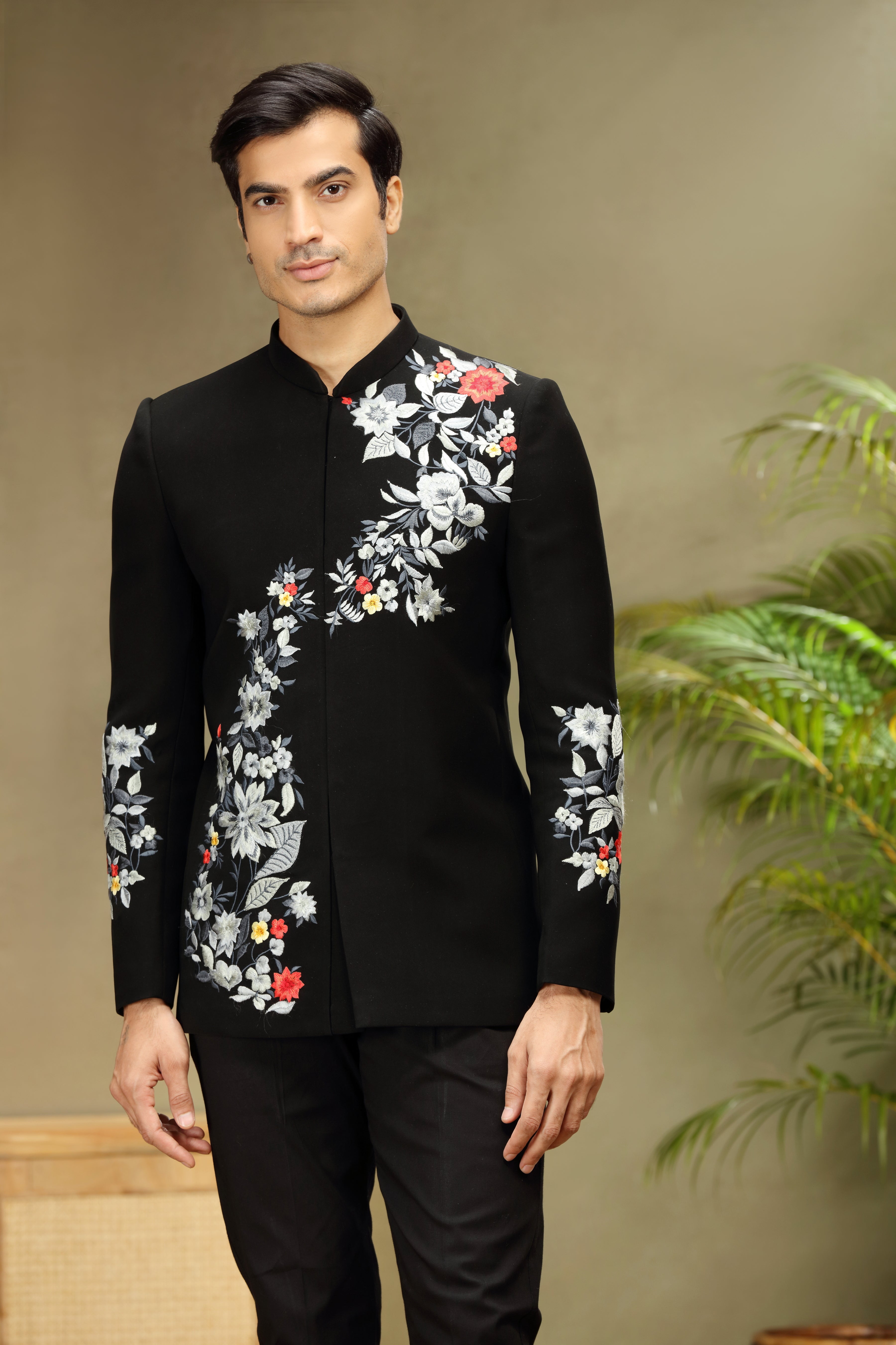Black Jodhpuri Suit with Resham Work Classic Style