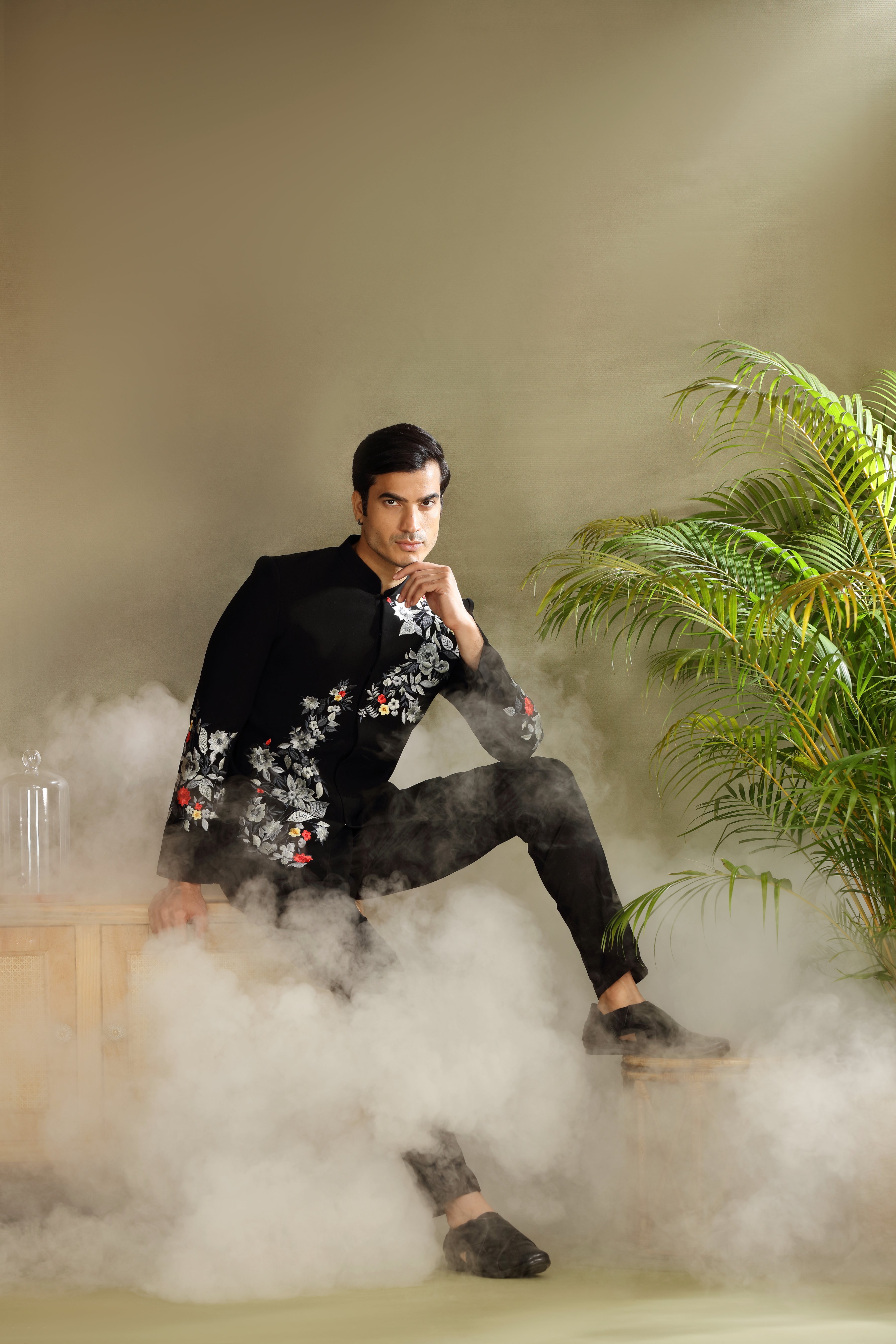 Black Jodhpuri Suit with Resham Work Classic Style