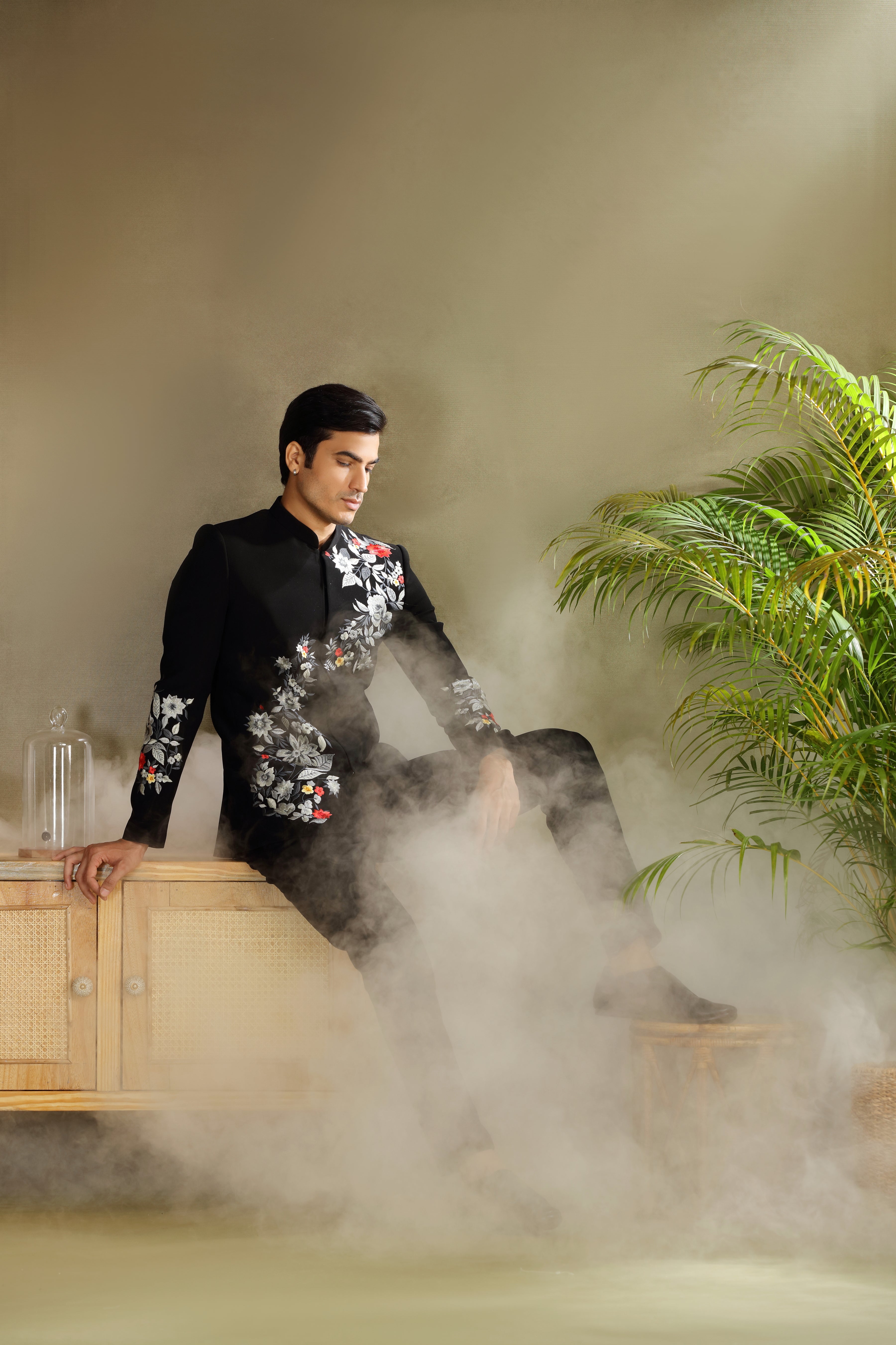 Black Jodhpuri Suit with Resham Work Classic Style