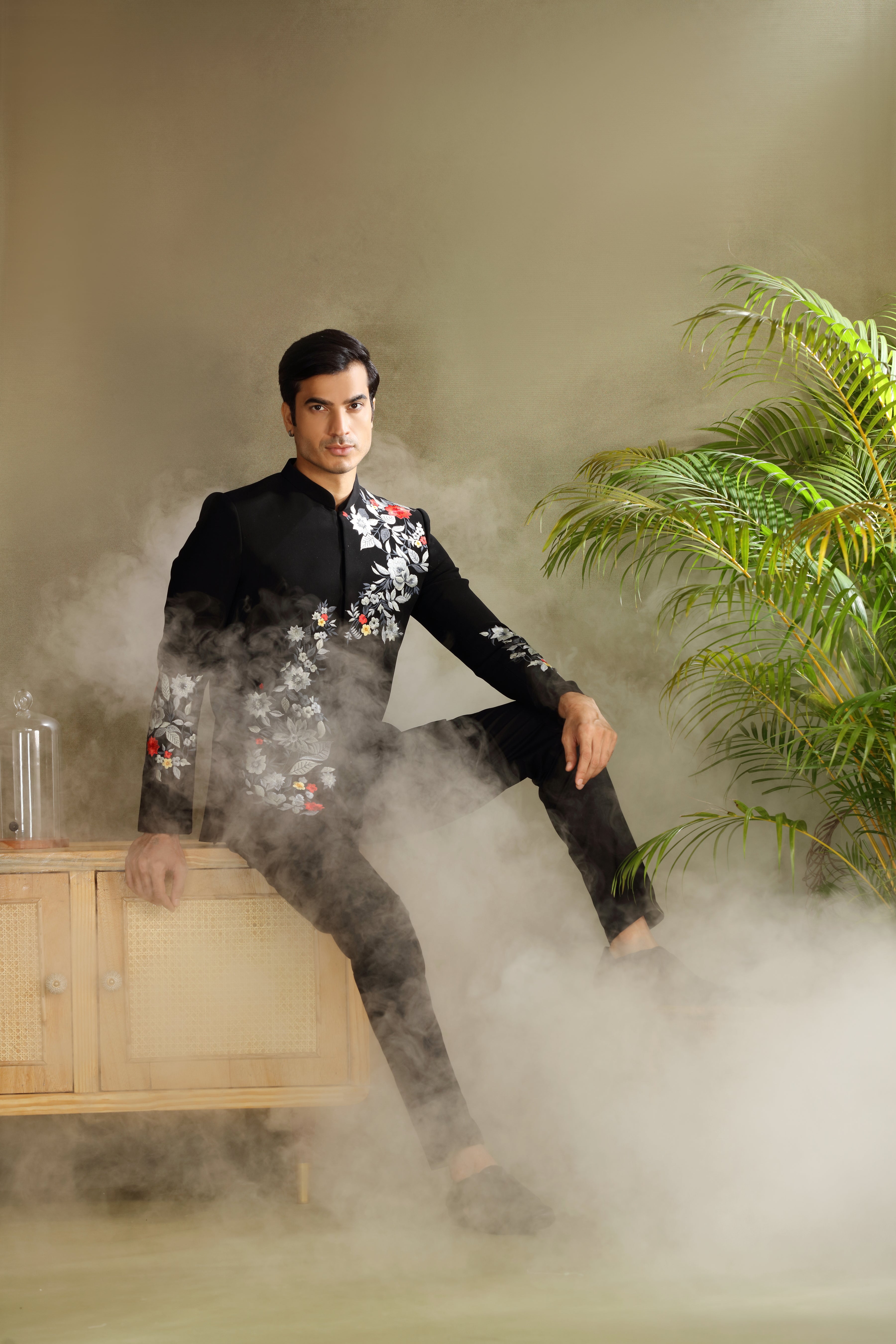 Black Jodhpuri Suit with Resham Work Classic Style