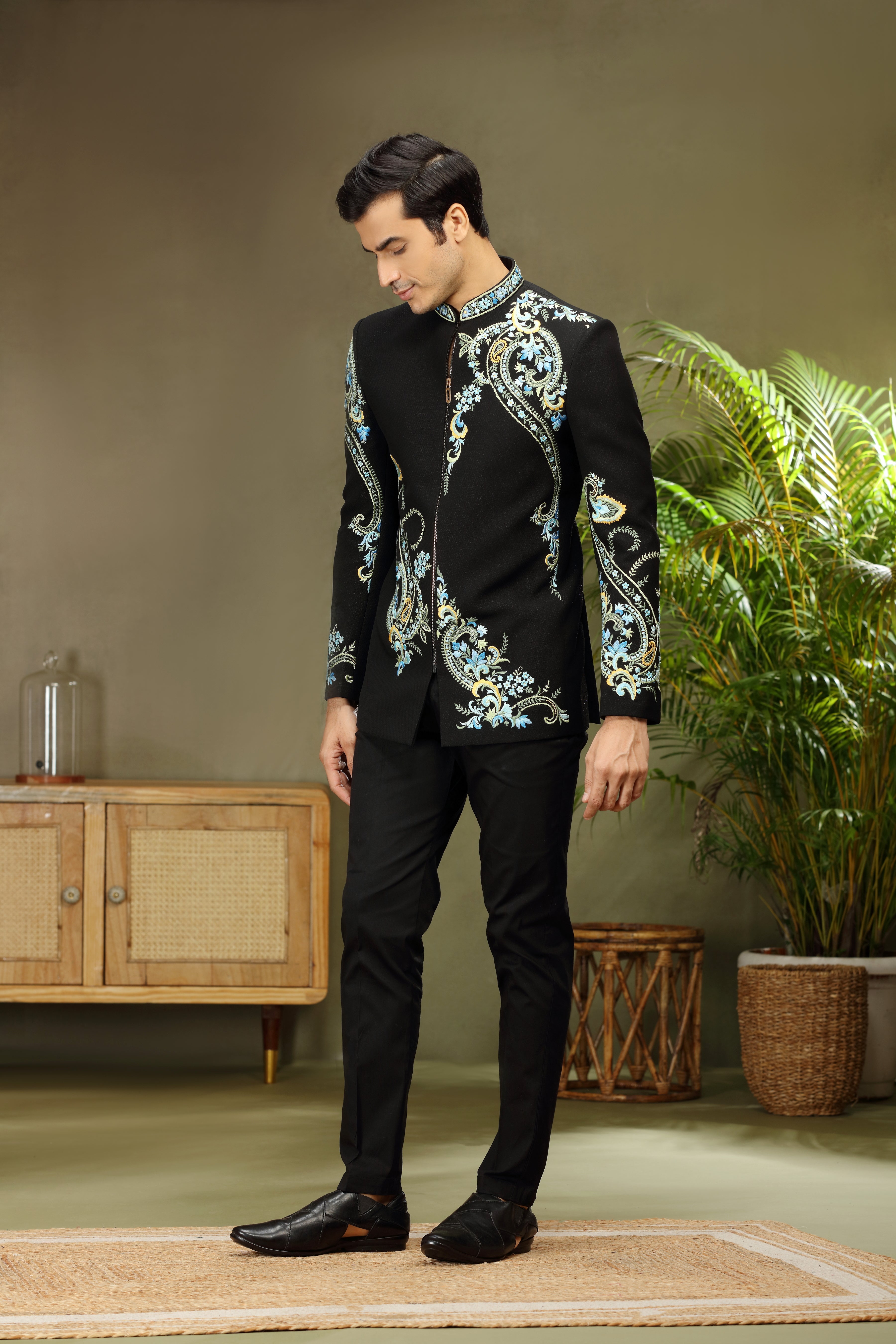 Black Jodhpuri Set with Resham Work Classic