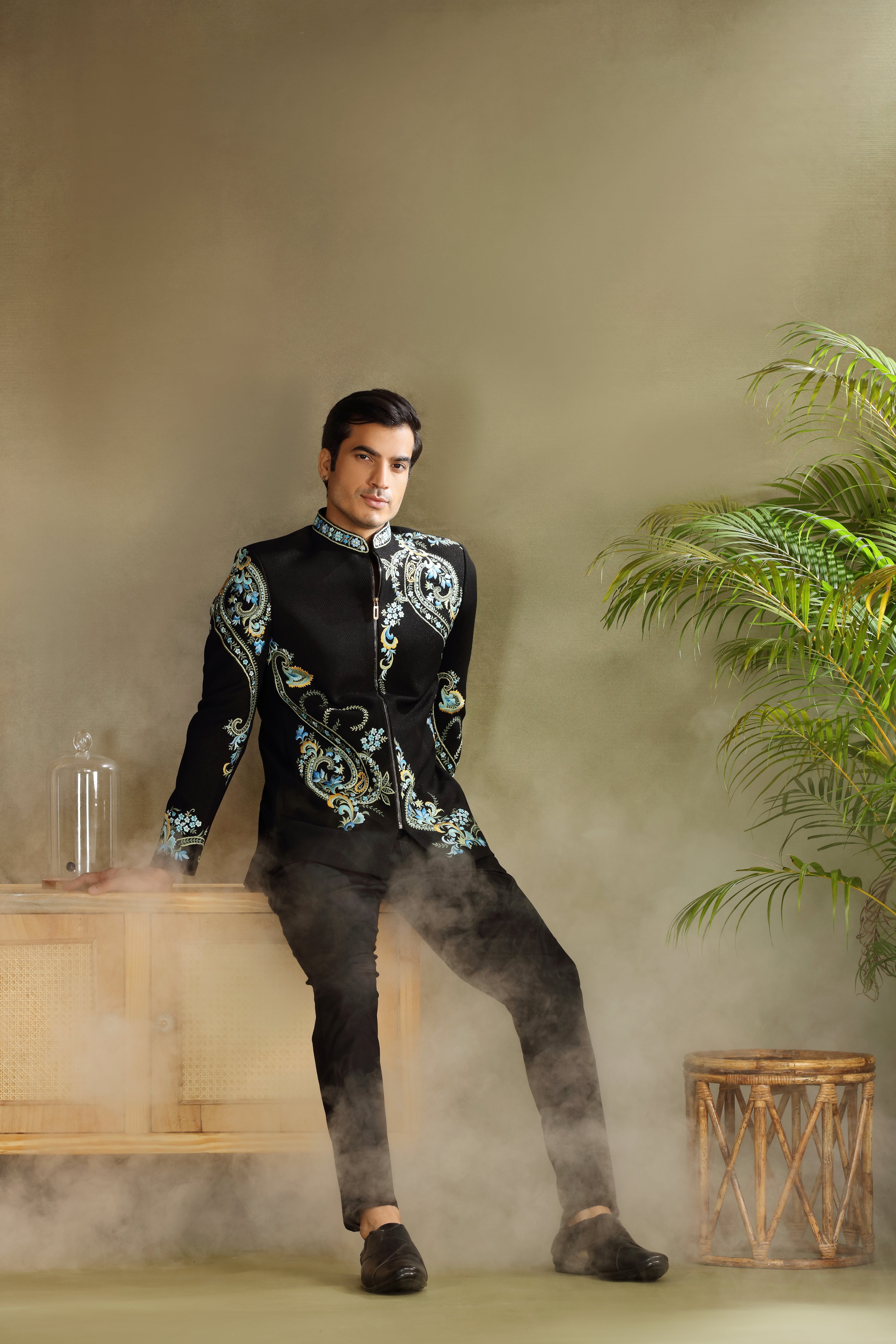 Black Jodhpuri Set with Resham Work Classic