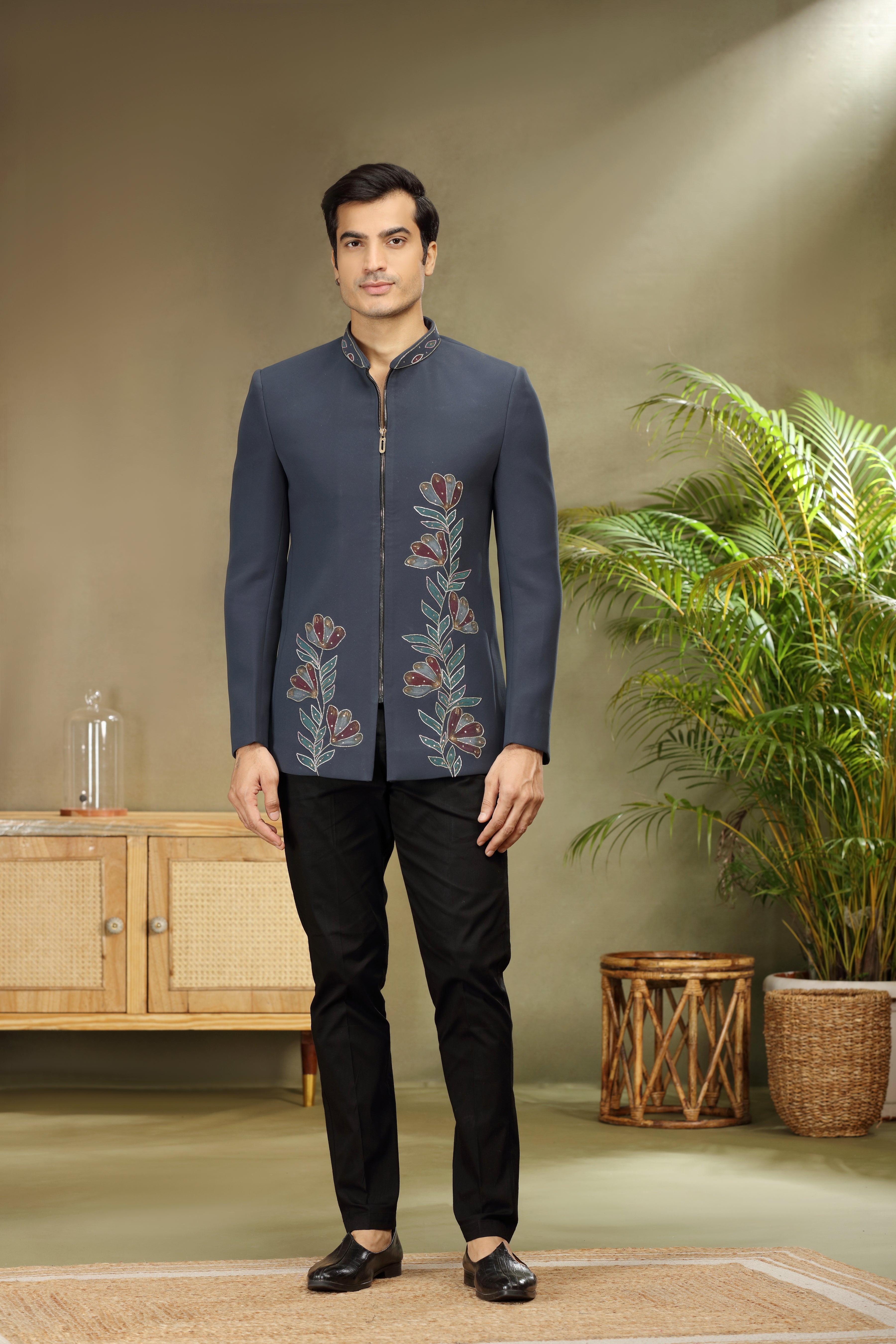 Black Indo Western with Print, Cutdana, Sequins & Beads Work