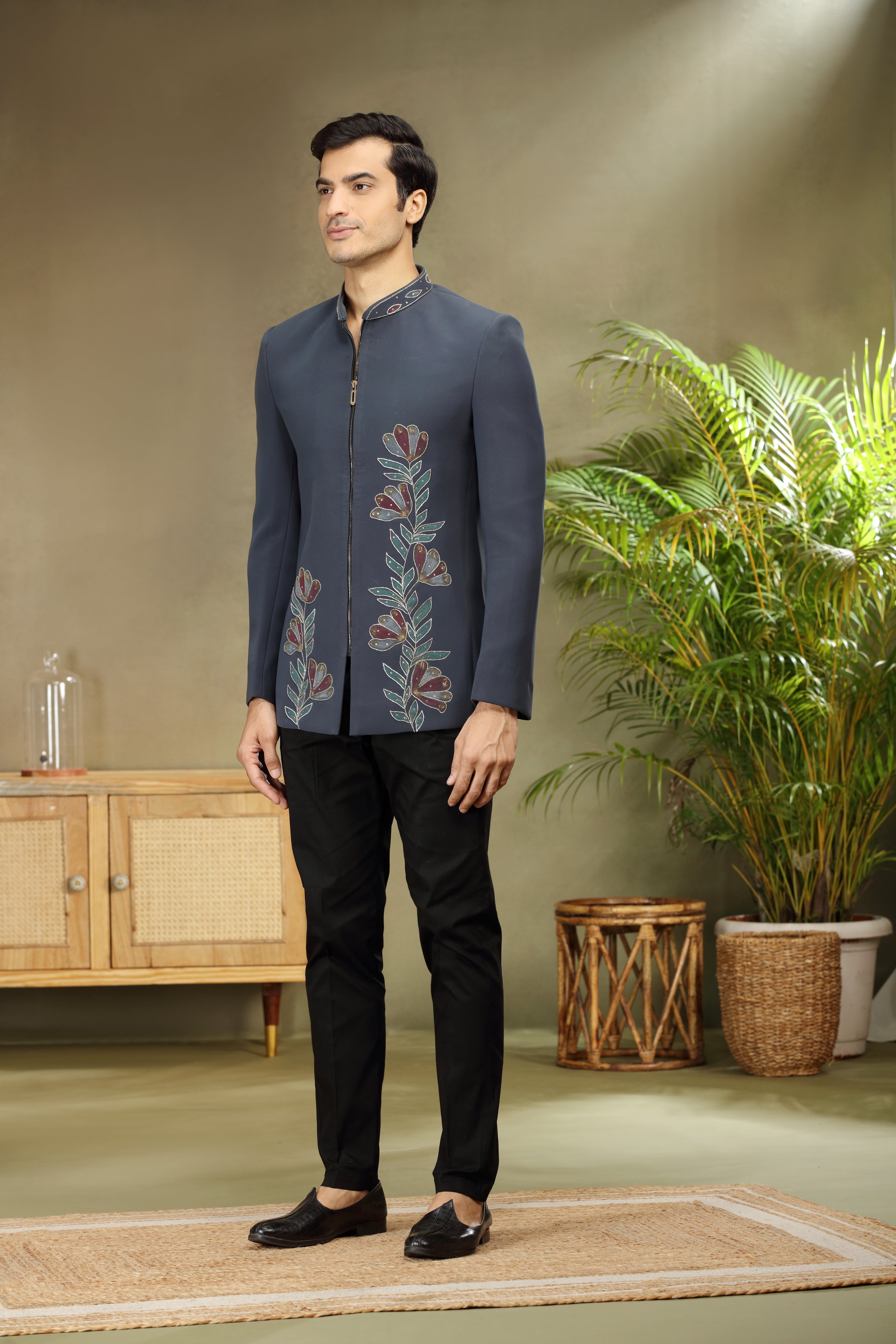 Black Indo Western with Print, Cutdana, Sequins & Beads Work