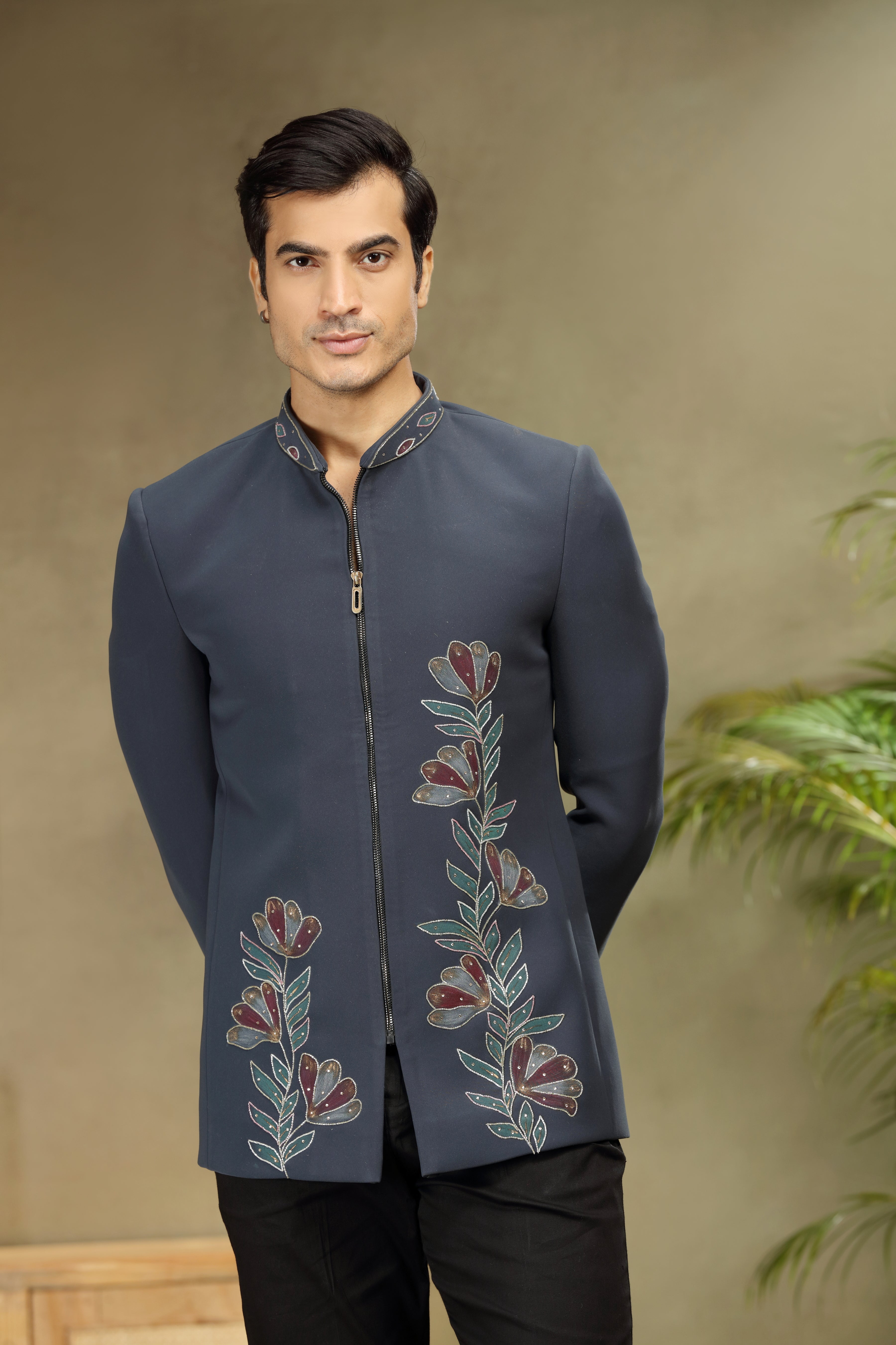 Black Indo Western with Print, Cutdana, Sequins & Beads Work