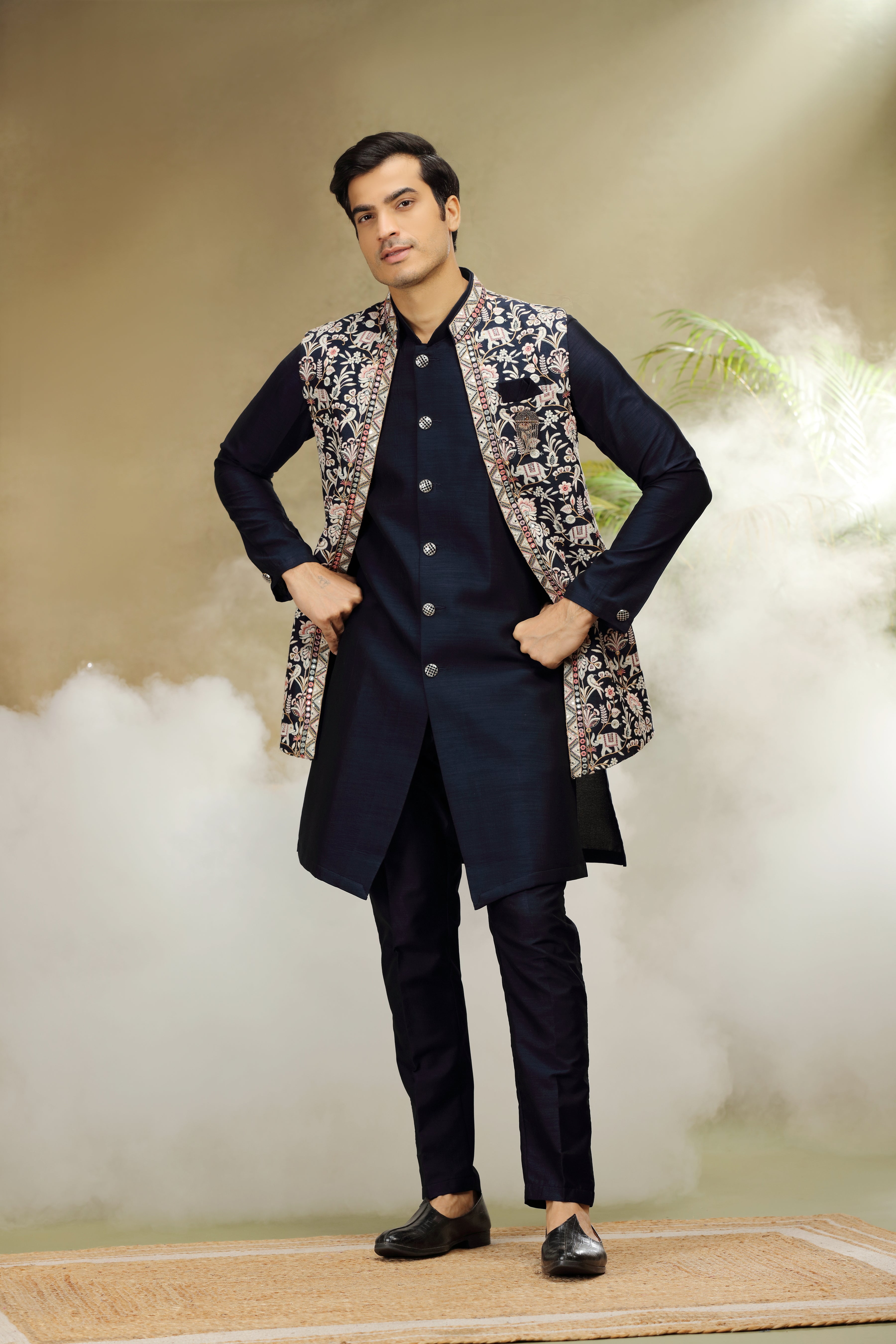 Black Koti Kurta with Resham Mirror Sequins Work