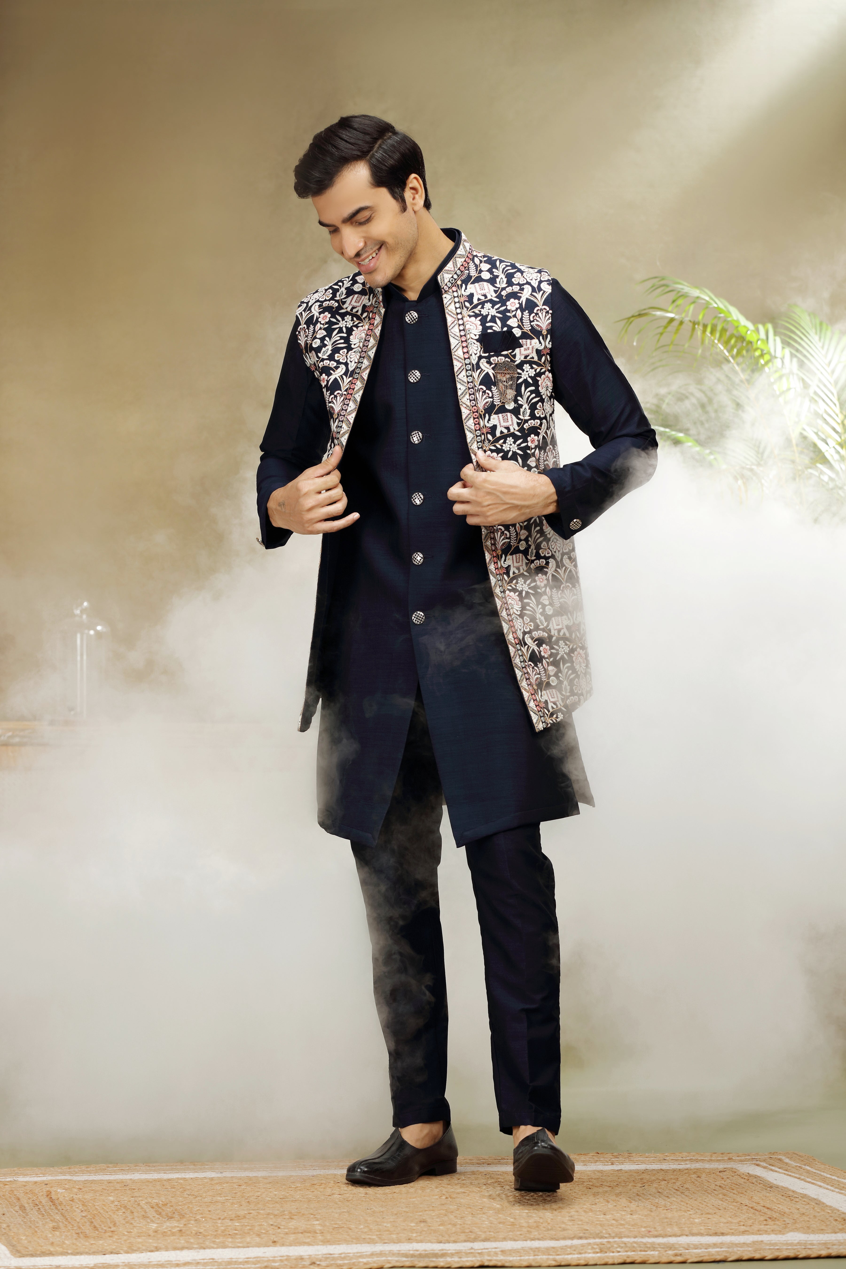 Black Koti Kurta with Resham Mirror Sequins Work