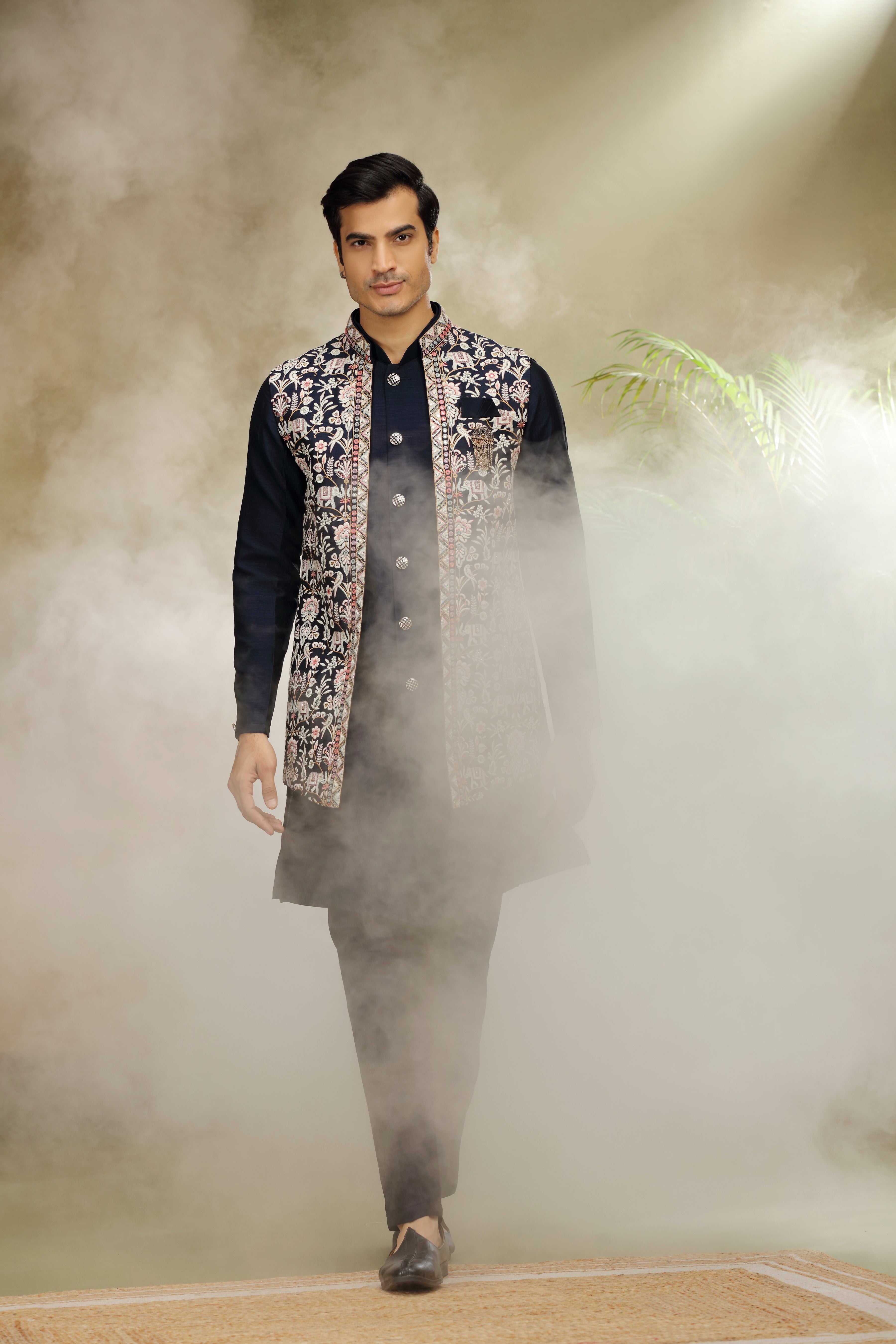 Black Koti Kurta with Resham Mirror Sequins Work