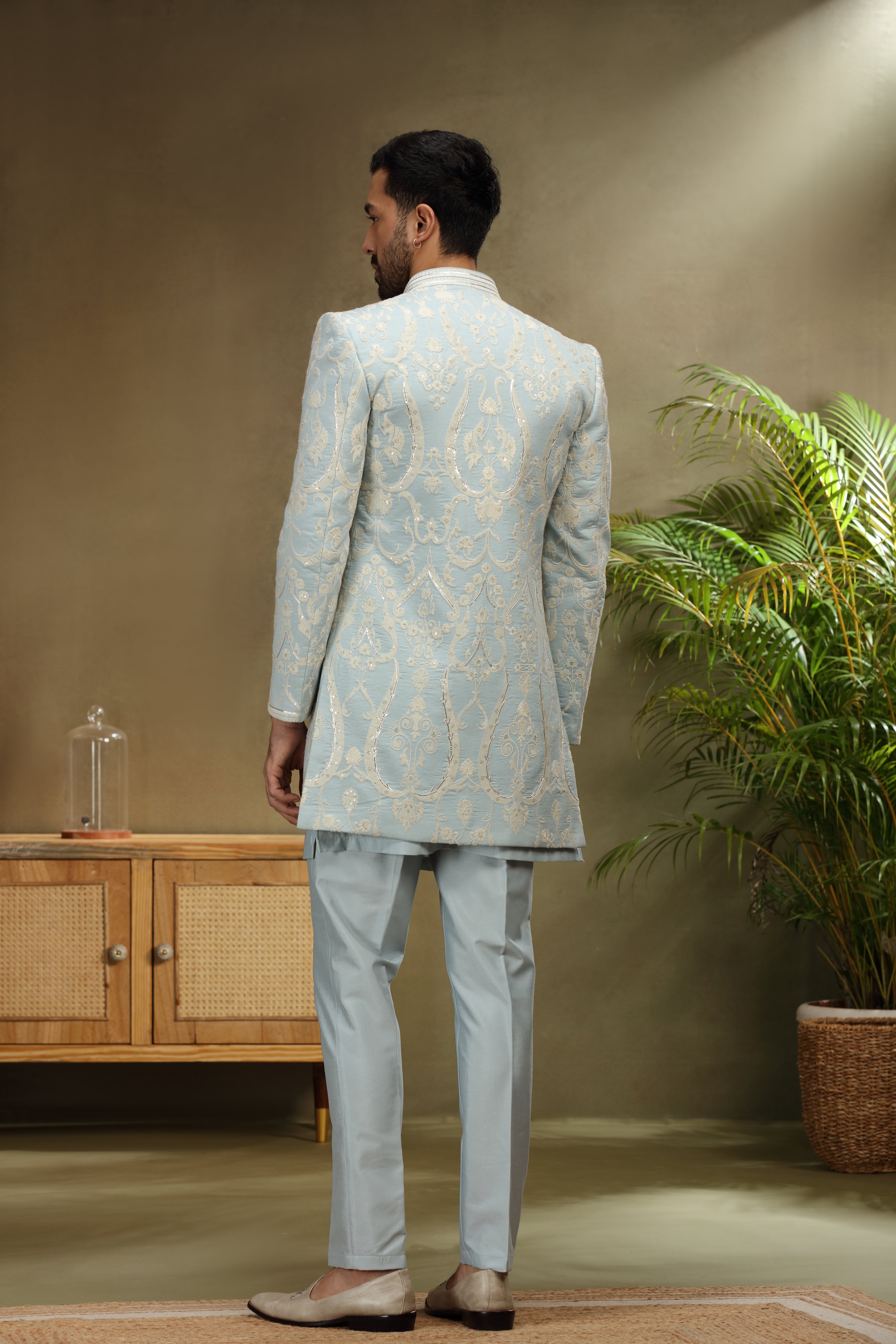 Sky Blue Silk Indo Set with Resham Zardosi Work