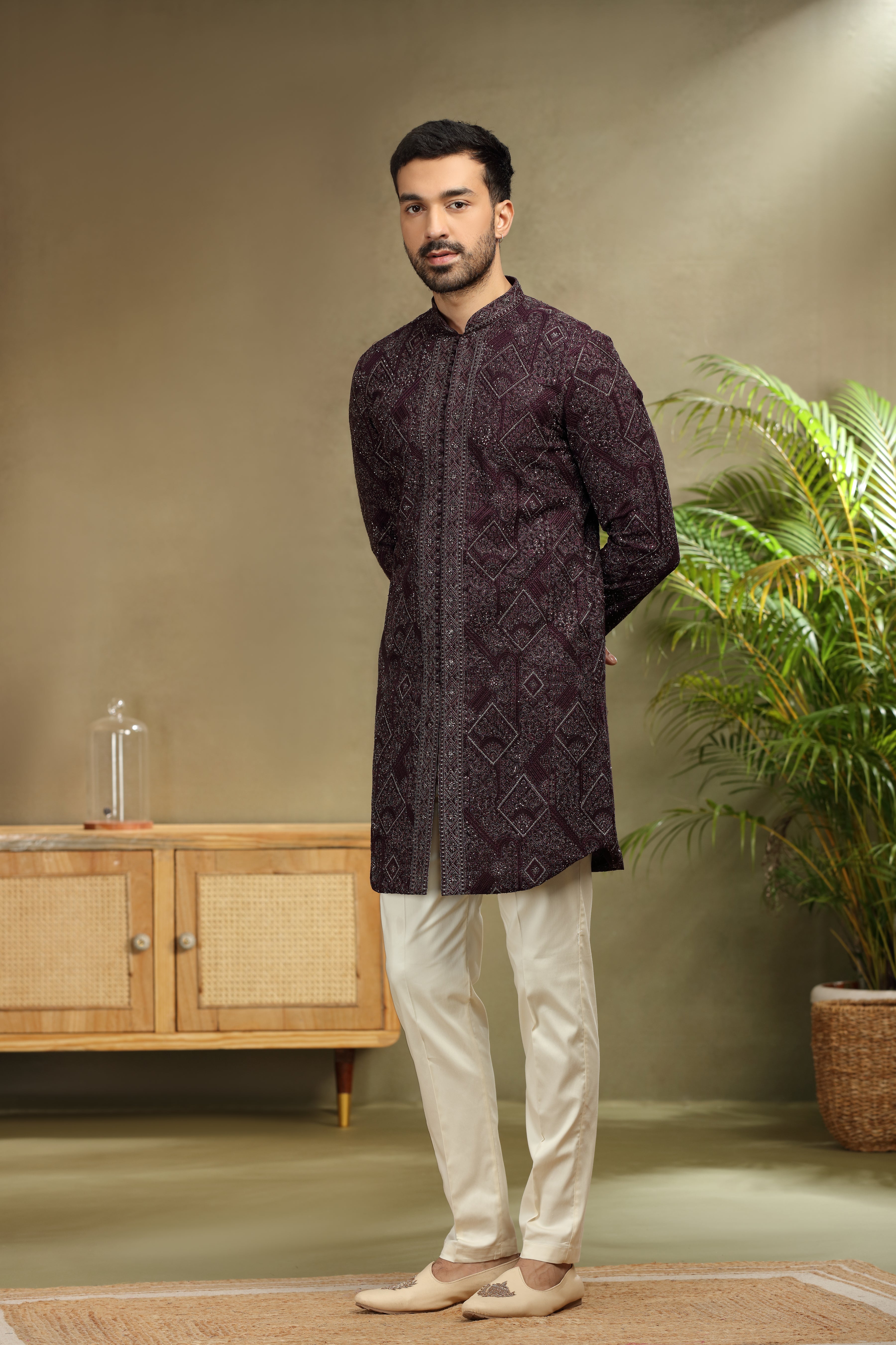 Purple Silk Indo Set with Dori and Resham Work