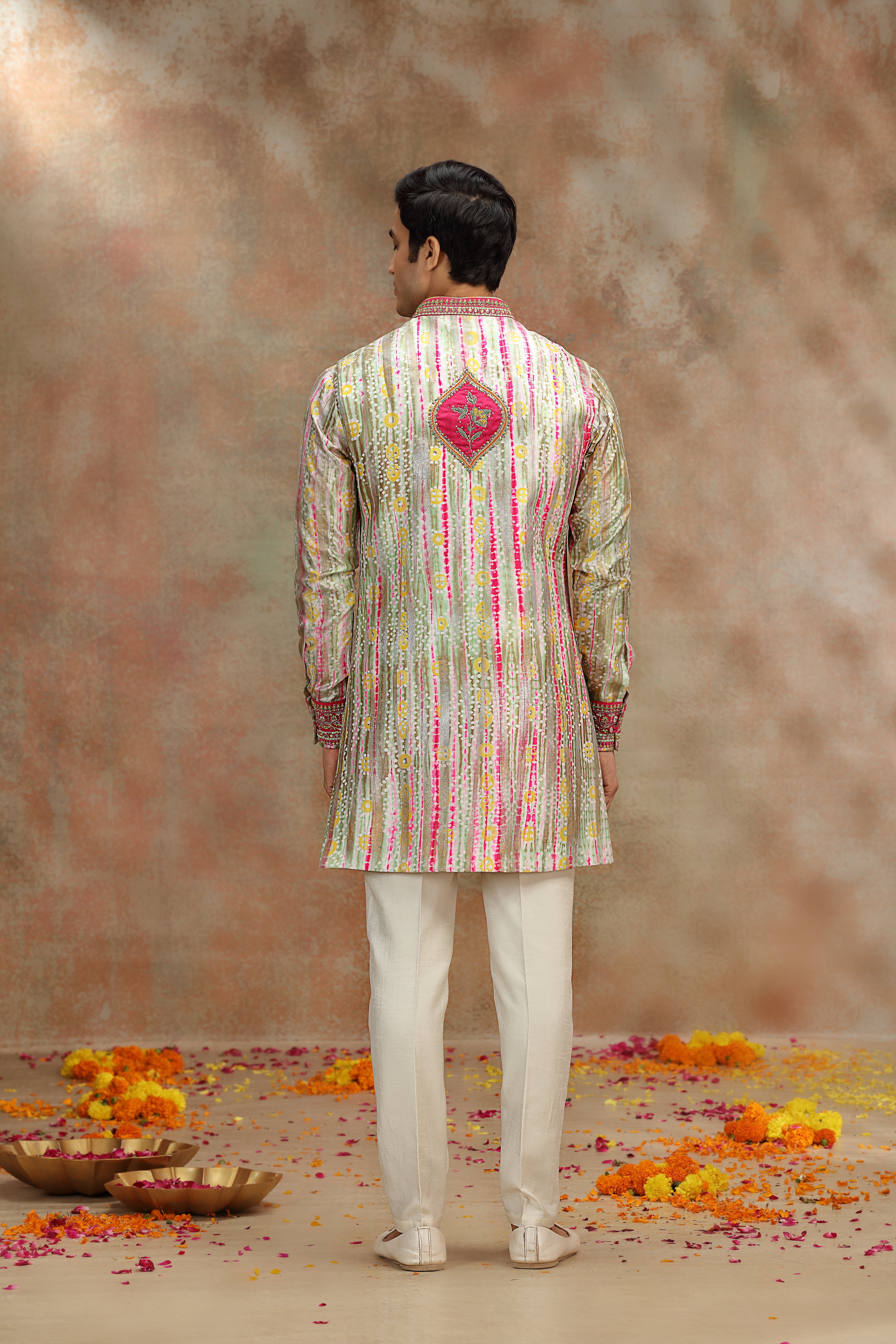 Multicolor Silk Koti Kurta with Dori & Sequins