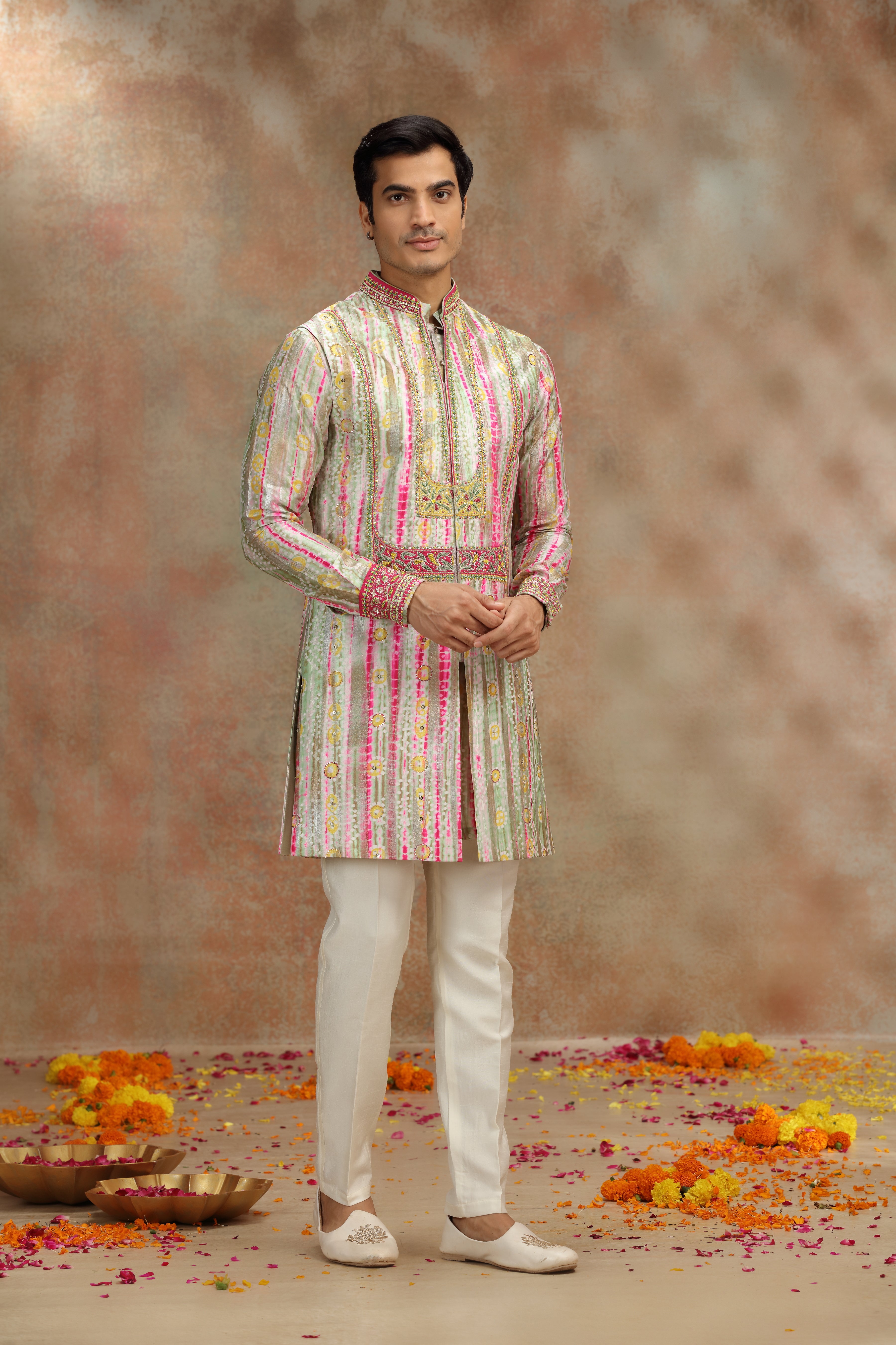 Multicolor Silk Koti Kurta with Dori & Sequins