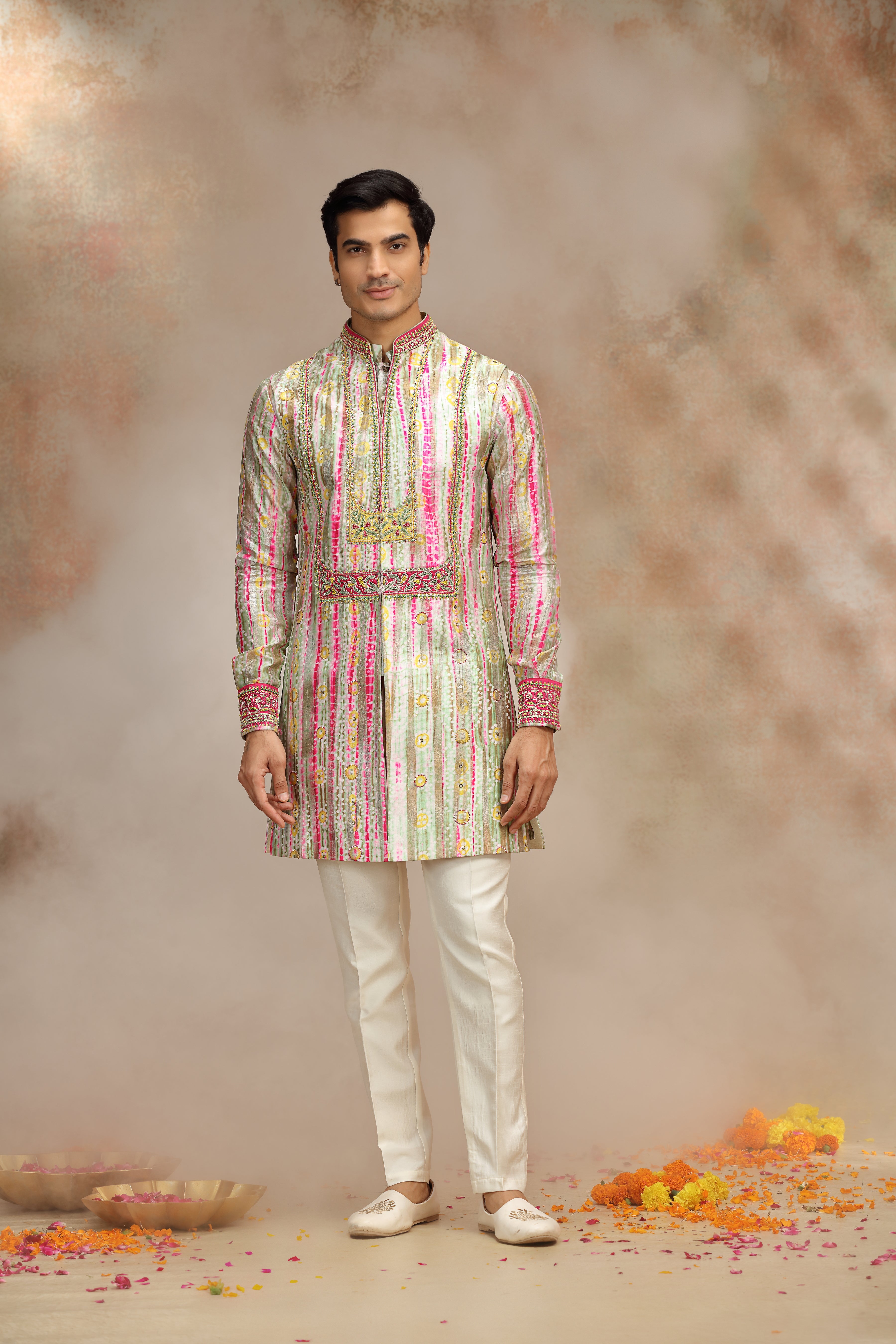 Multicolor Silk Koti Kurta with Dori & Sequins