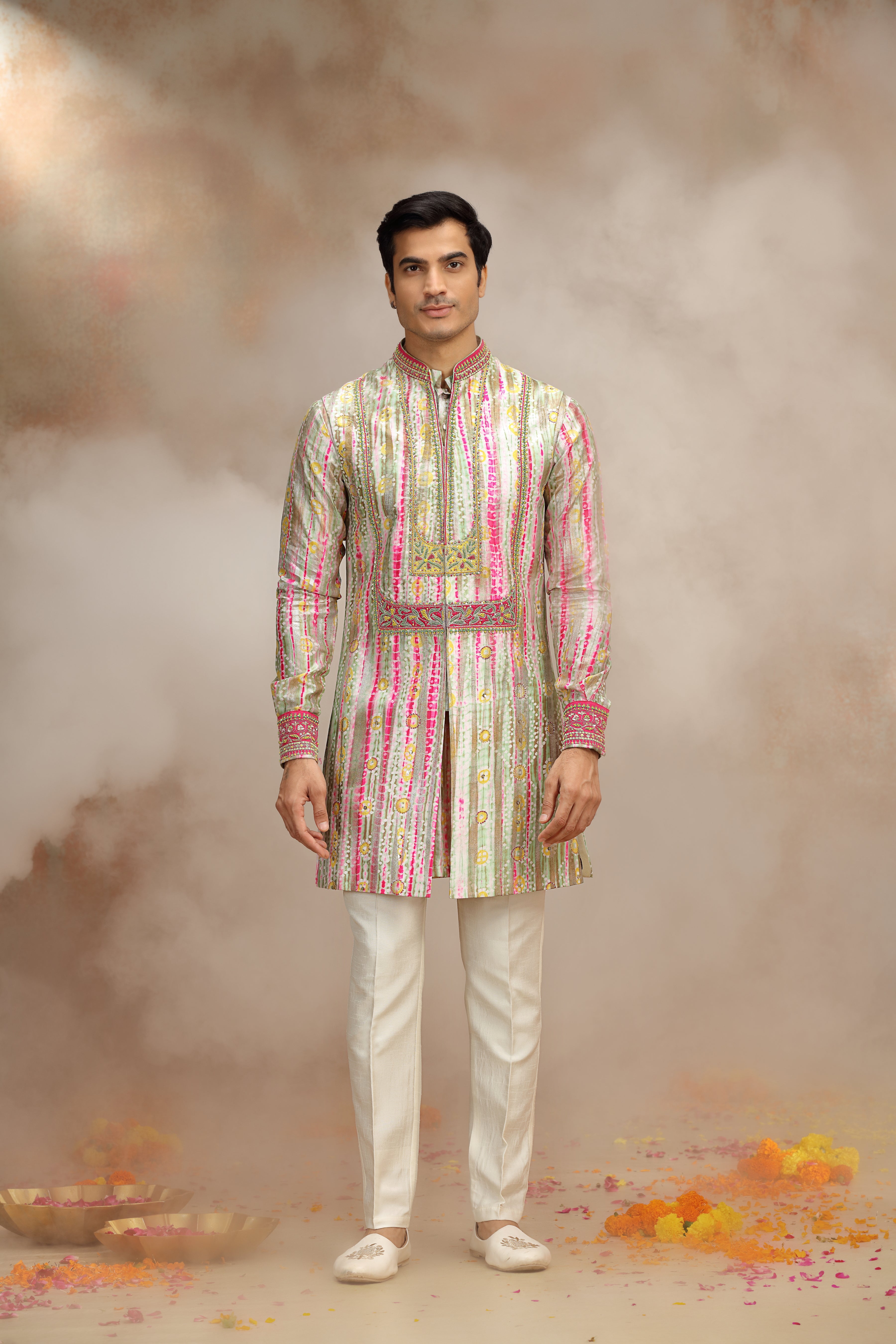 Multicolor Silk Koti Kurta with Dori & Sequins