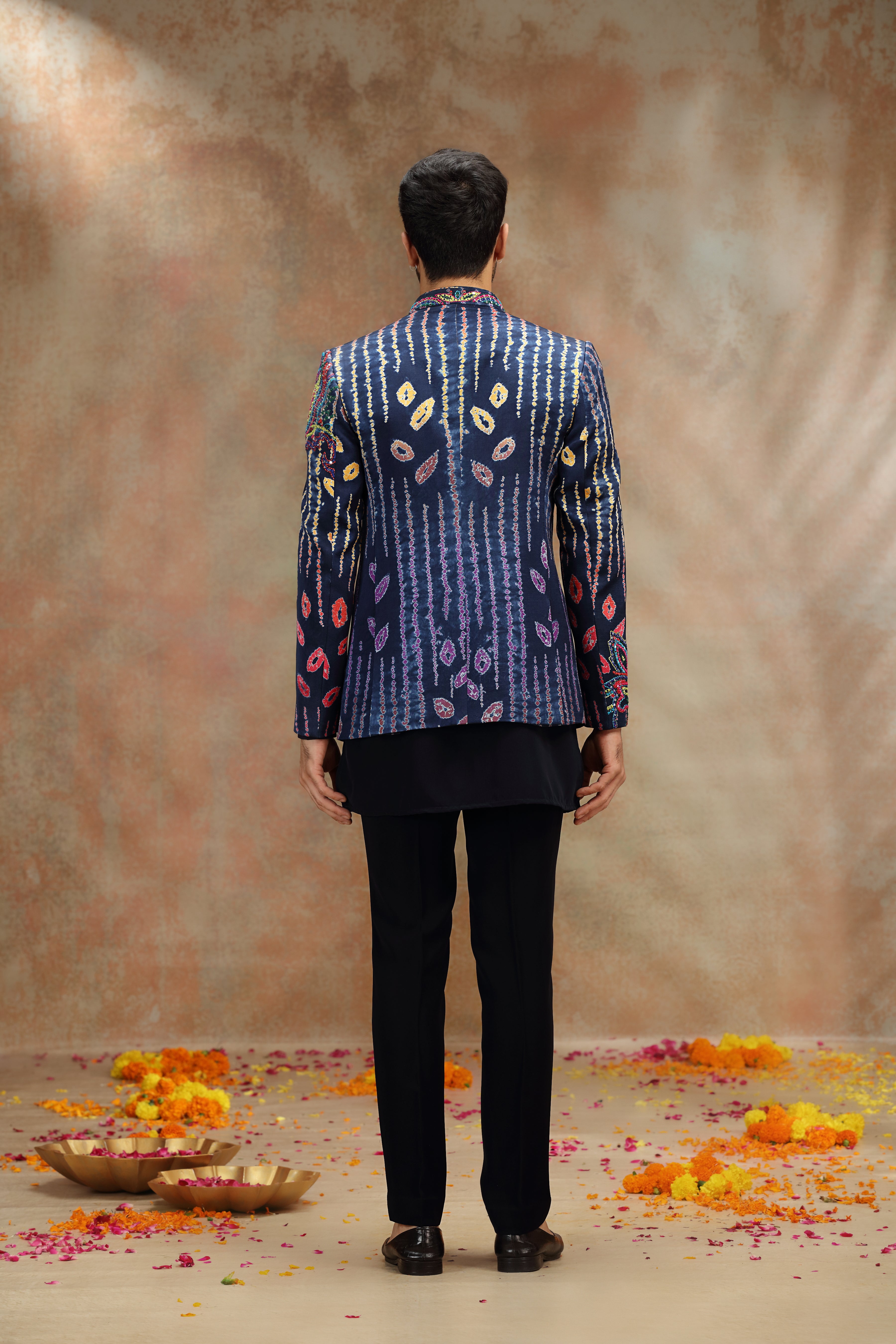Navy Blue Indo Set with Print Work