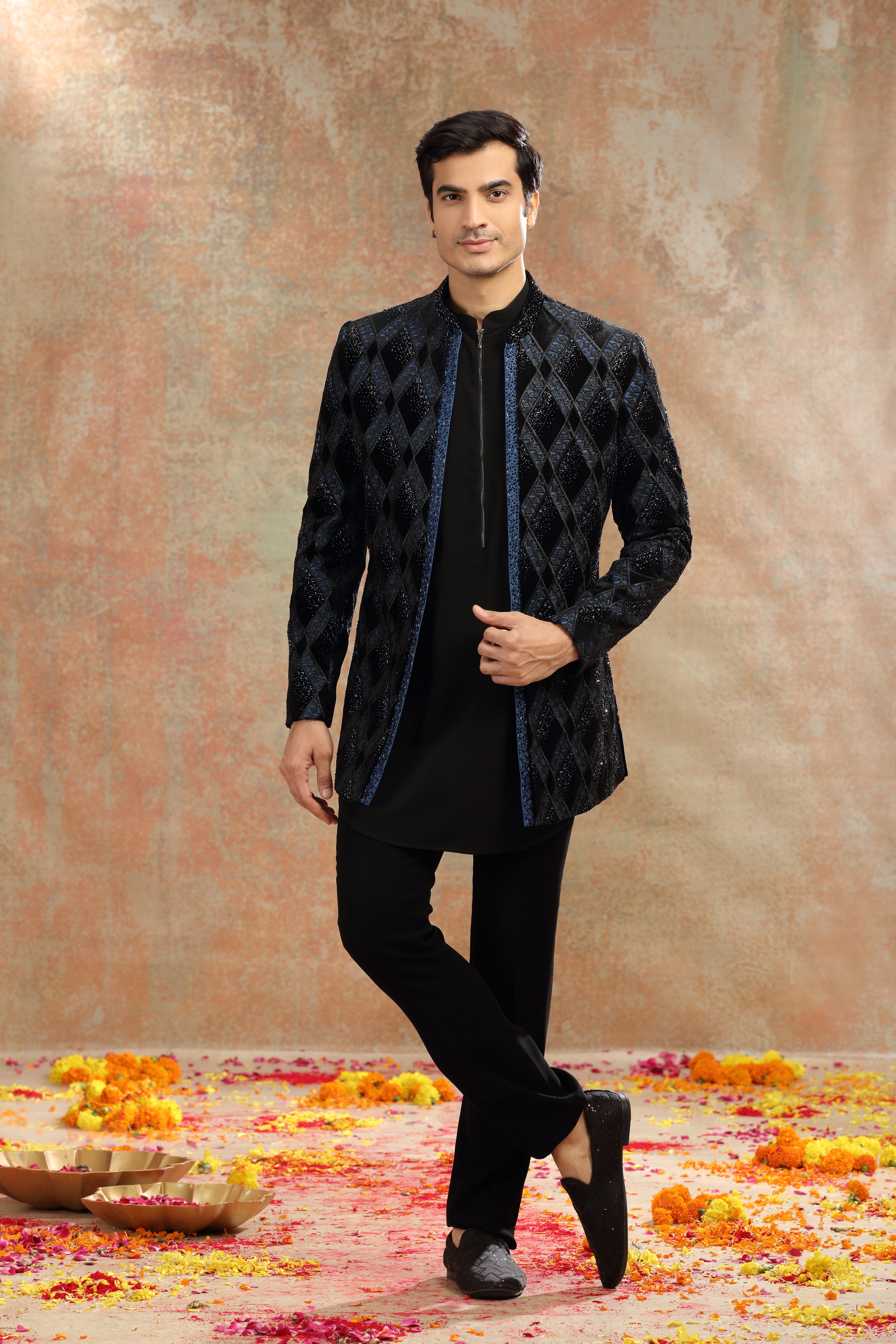 Black Velvet Indo Set with Cutdana, Beads & Sequins