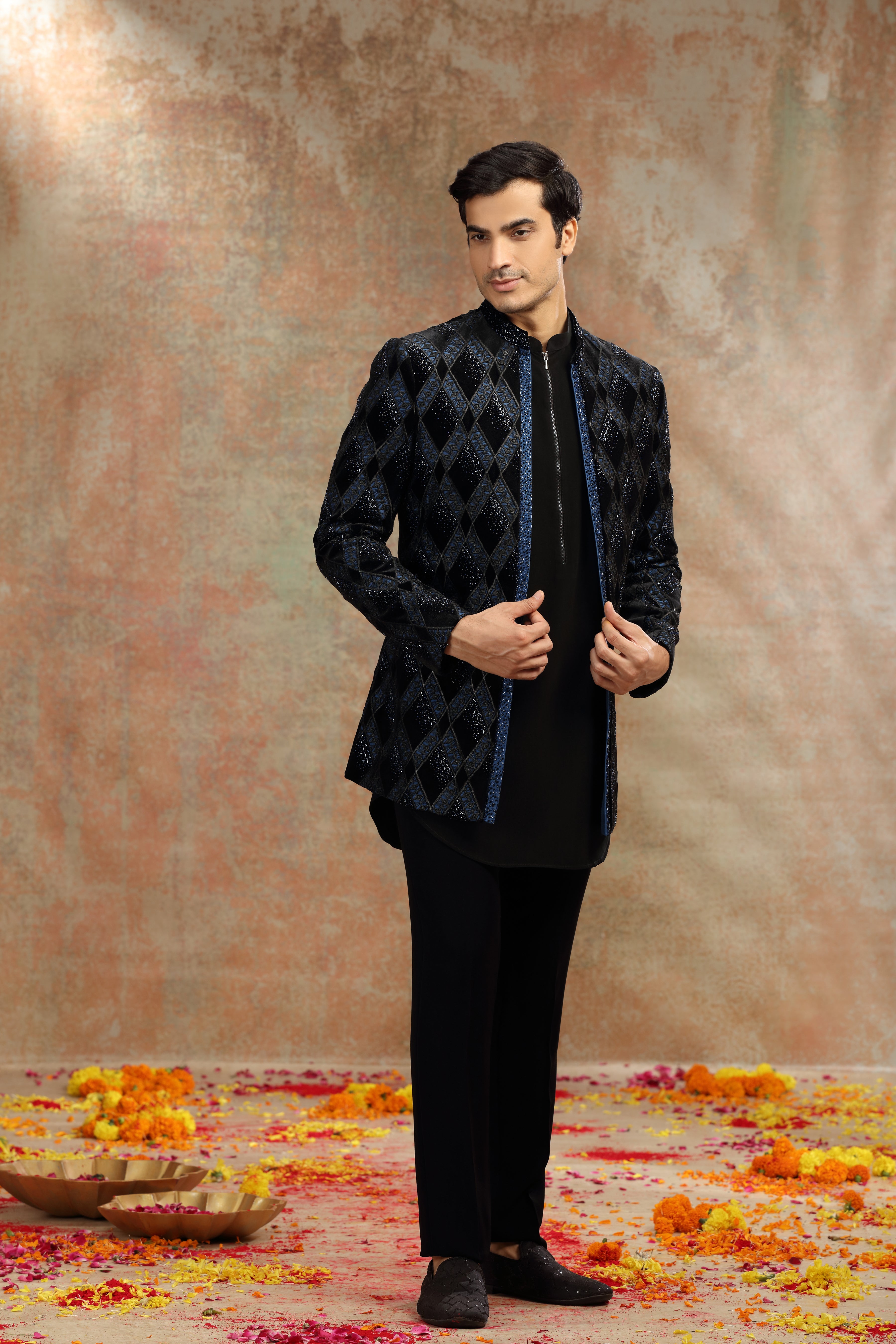 Black Velvet Indo Set with Cutdana, Beads & Sequins