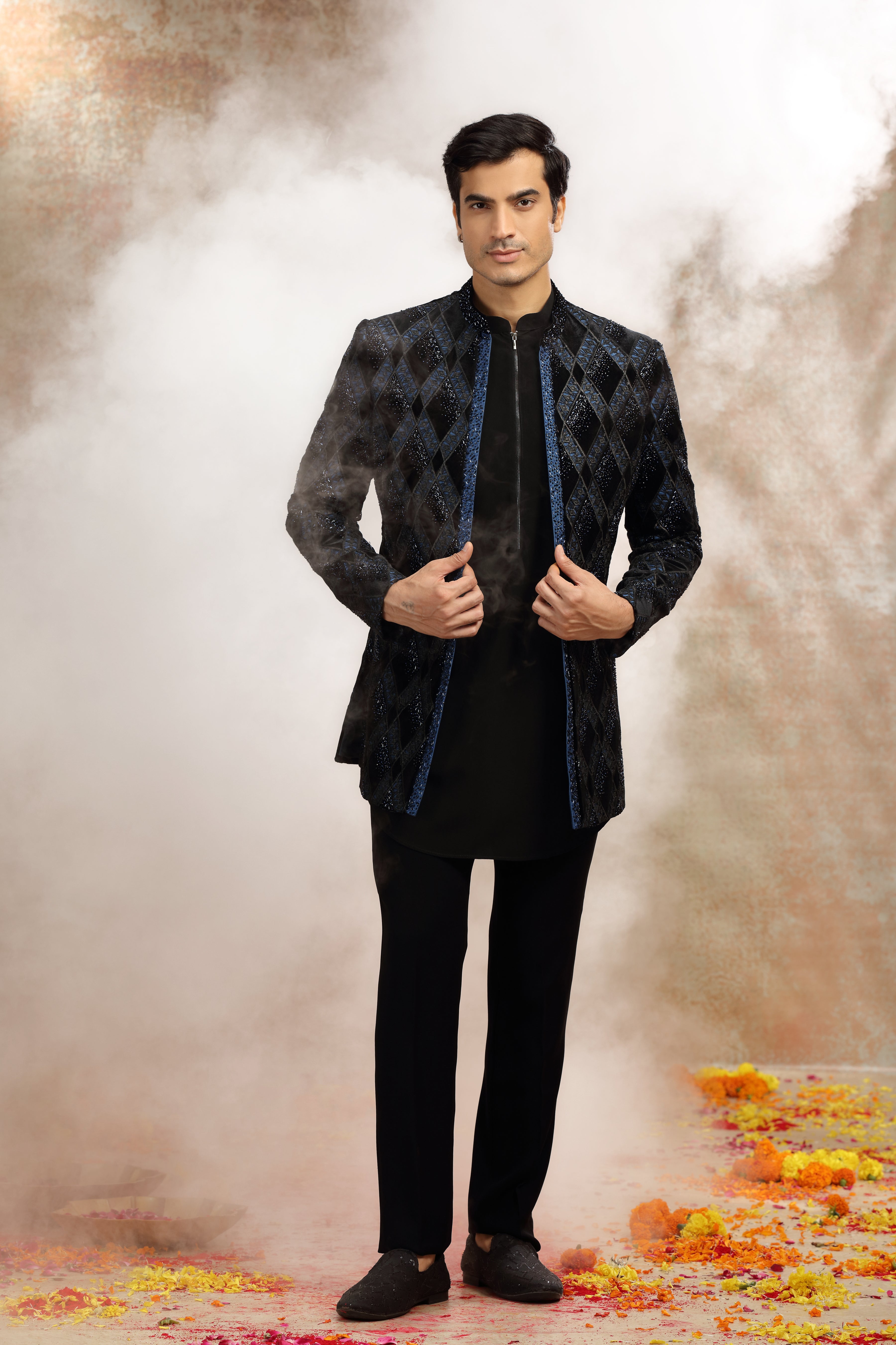 Black Velvet Indo Set with Cutdana, Beads & Sequins