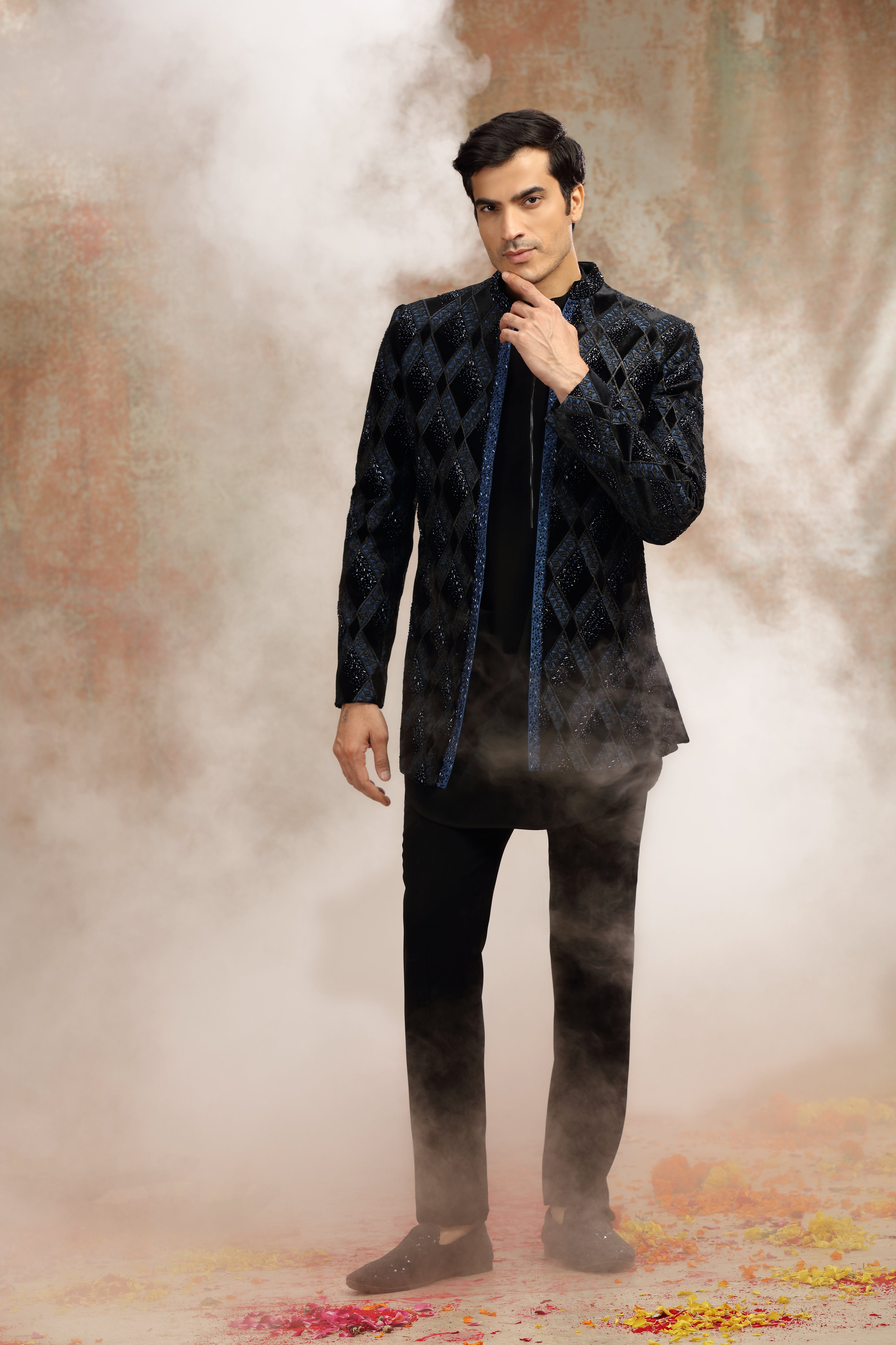 Black Velvet Indo Set with Cutdana, Beads & Sequins