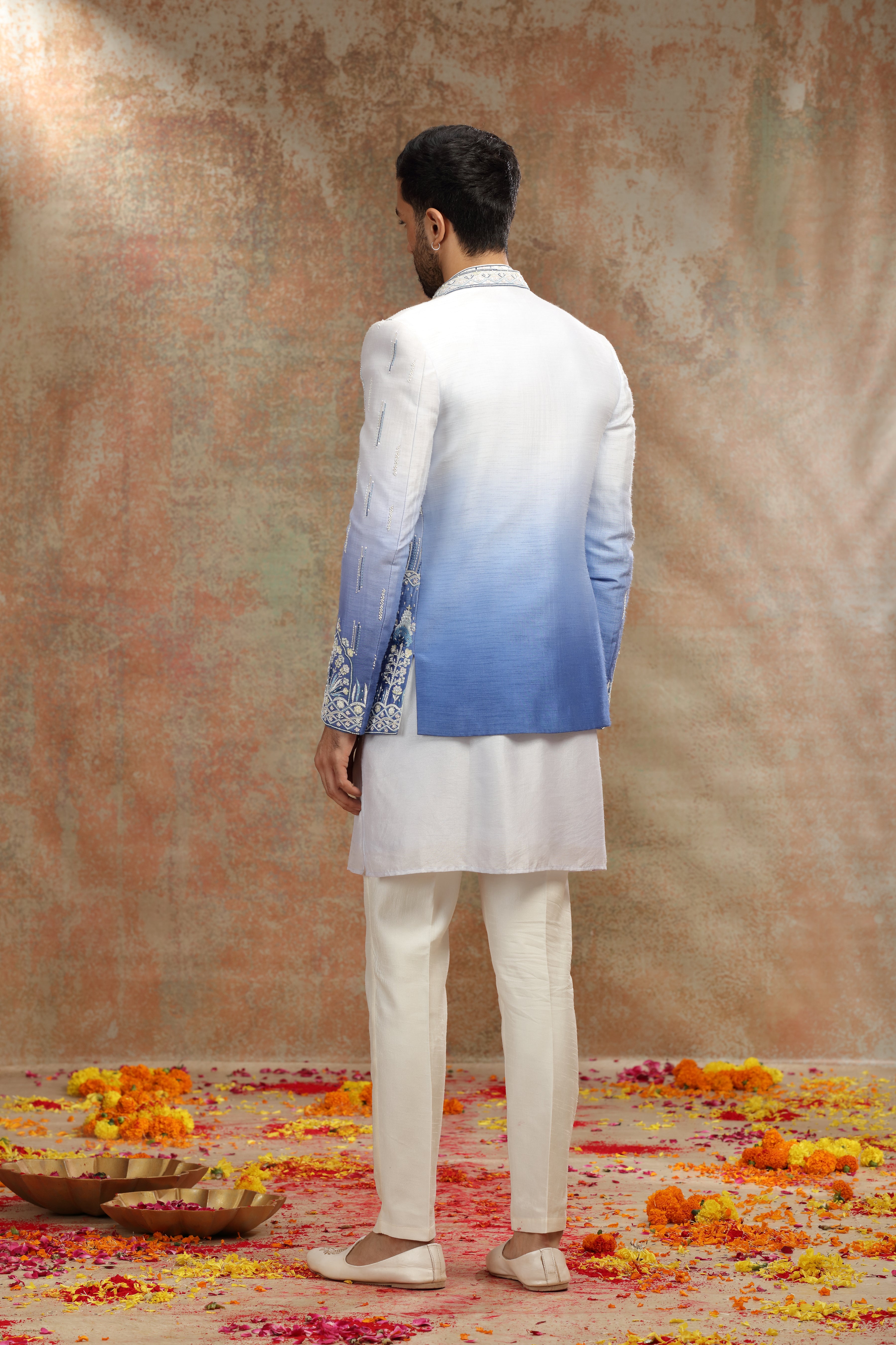 Blue Ombre Silk Jodhpuri Set with Beads Work