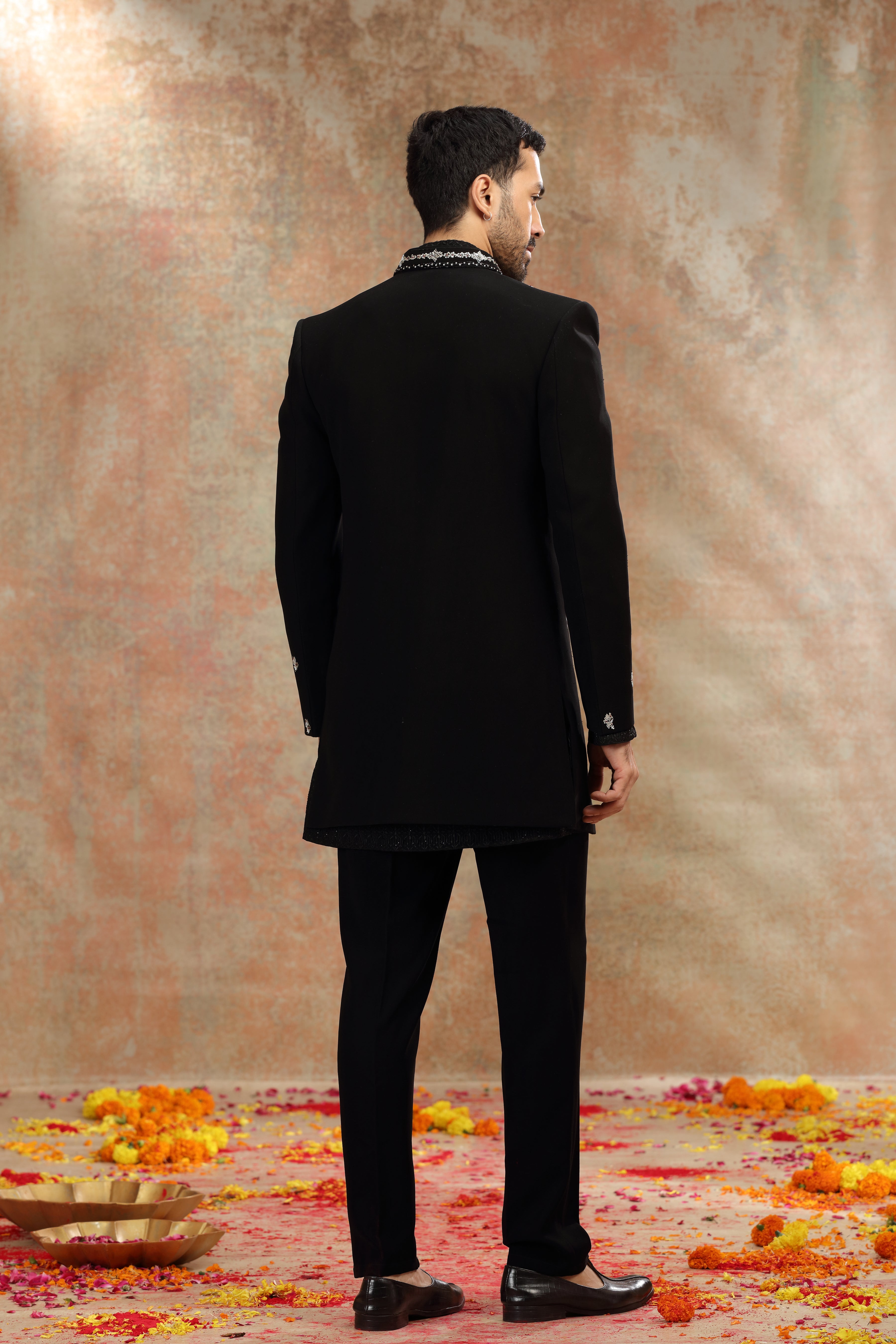 Black Suiting Indo Western with Mirror, Sequins Work