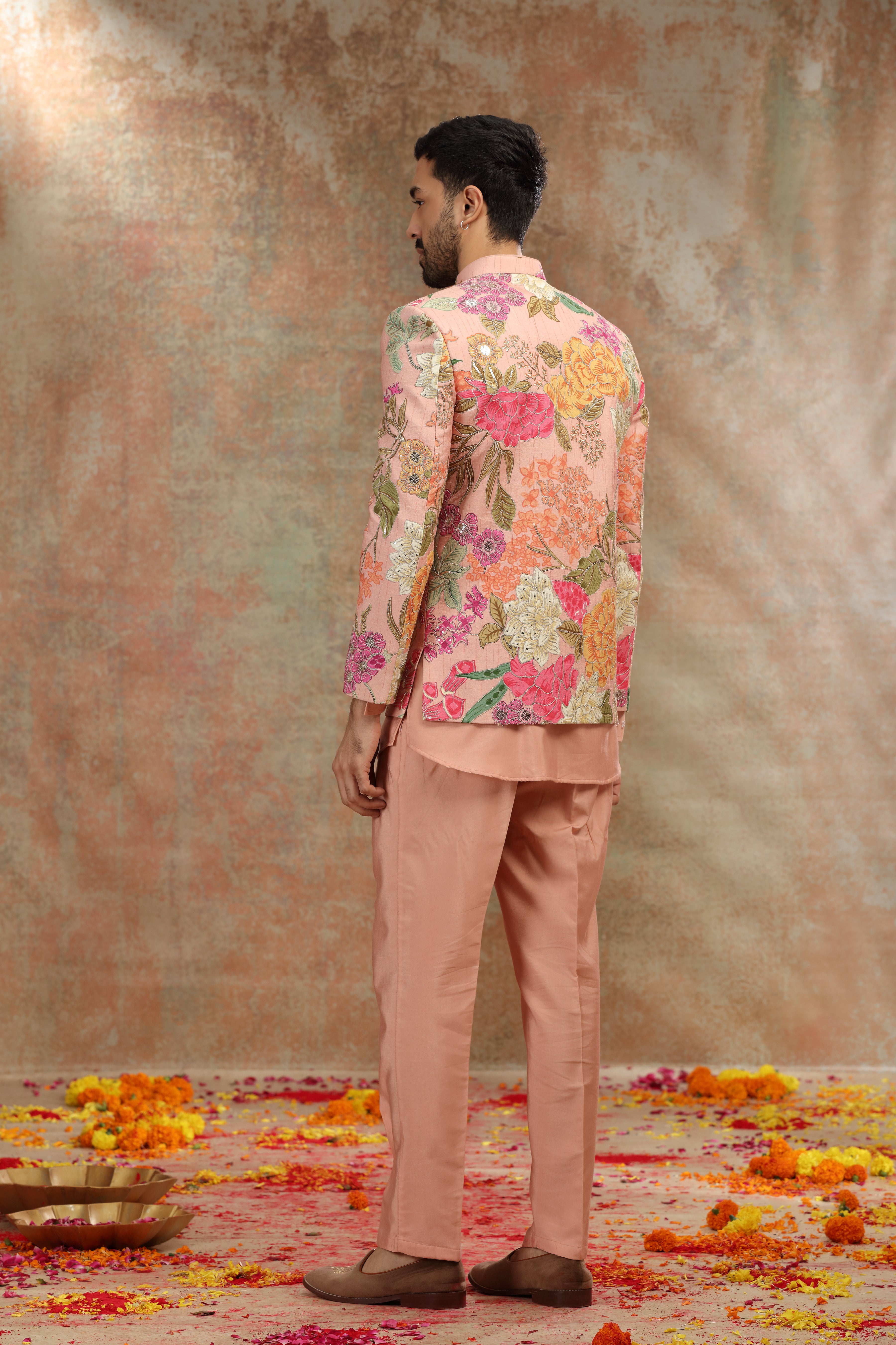 Onion Pink Silk Jodhpuri with Dori and Sequins