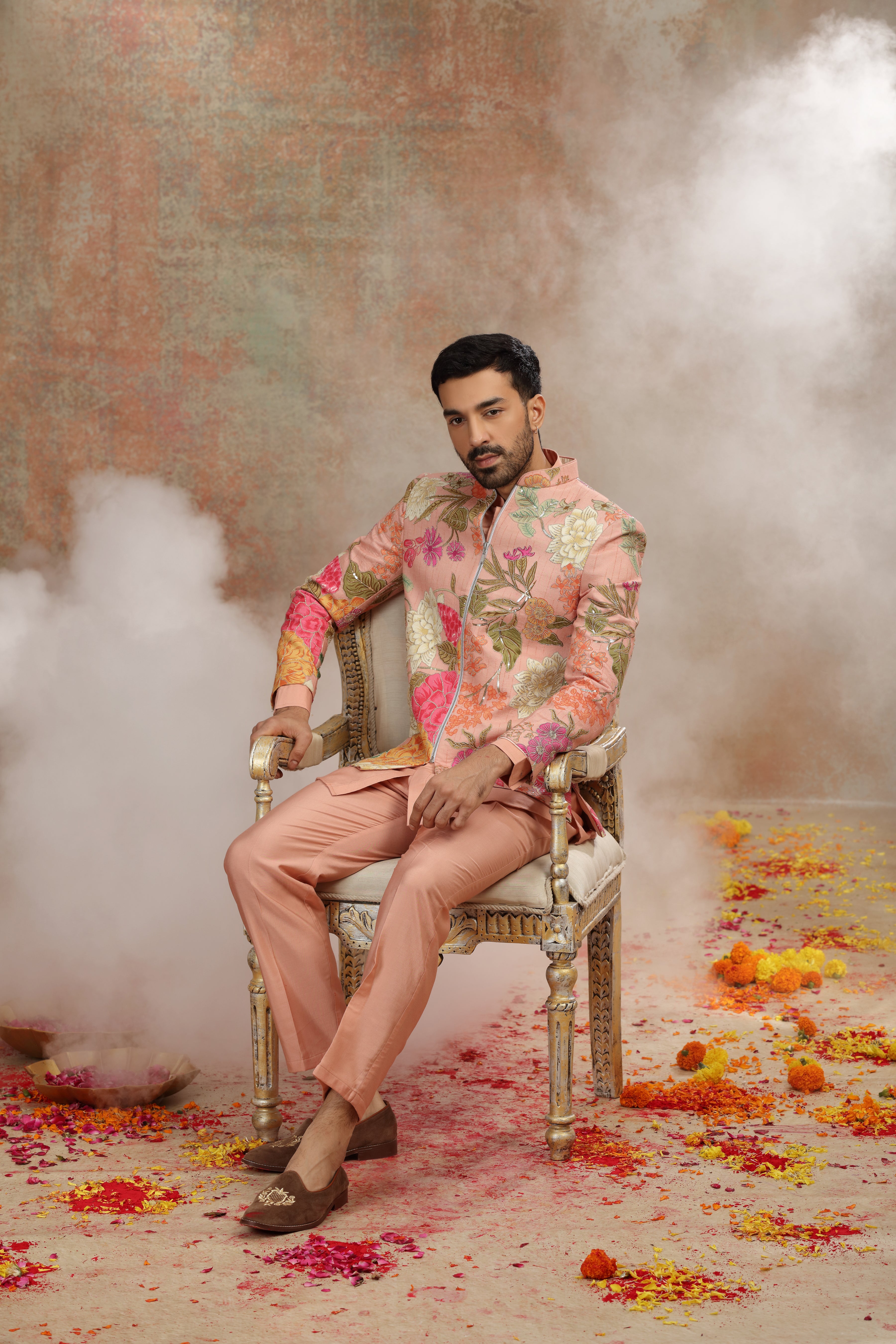 Onion Pink Silk Jodhpuri with Dori and Sequins