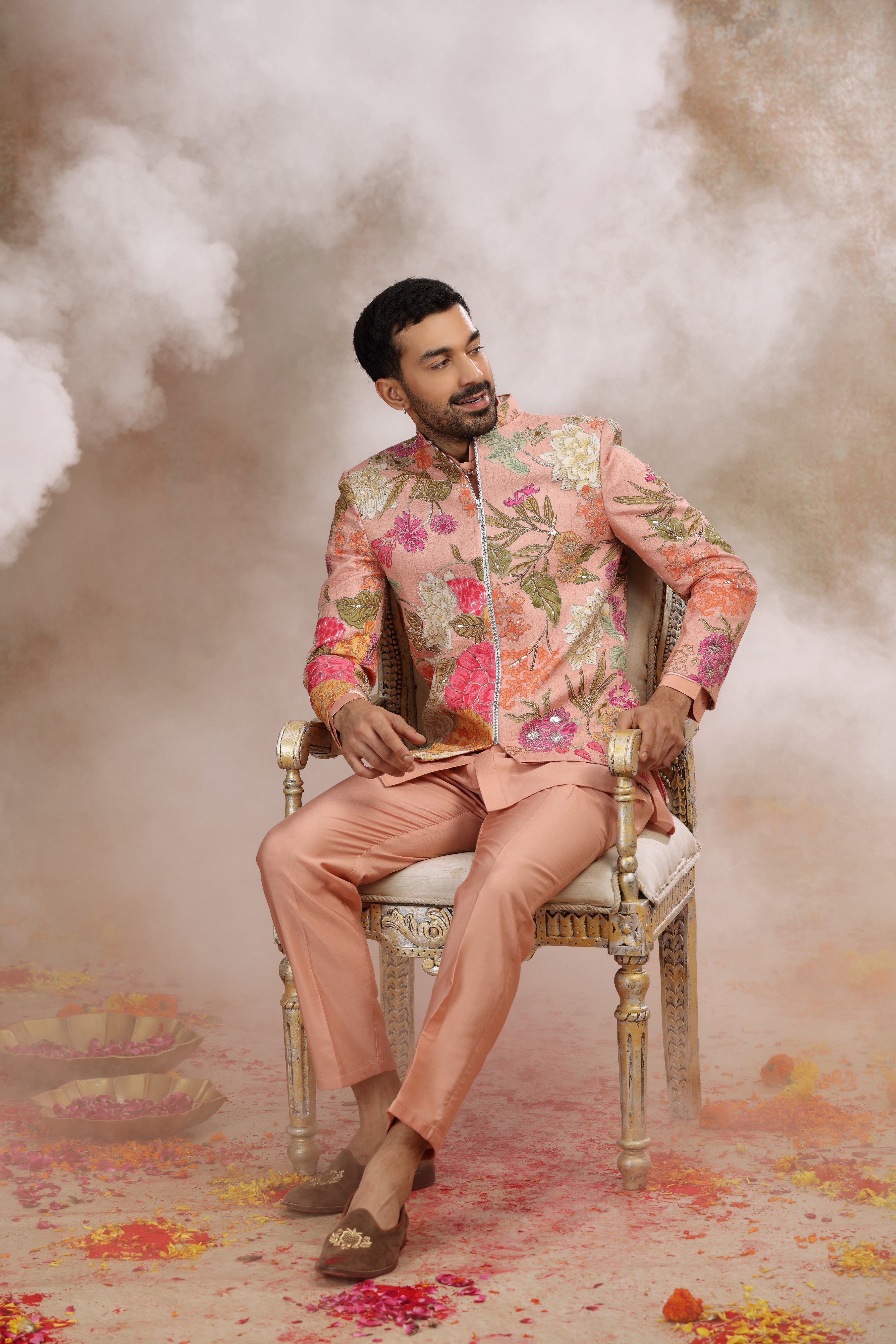 Onion Pink Silk Jodhpuri with Dori and Sequins