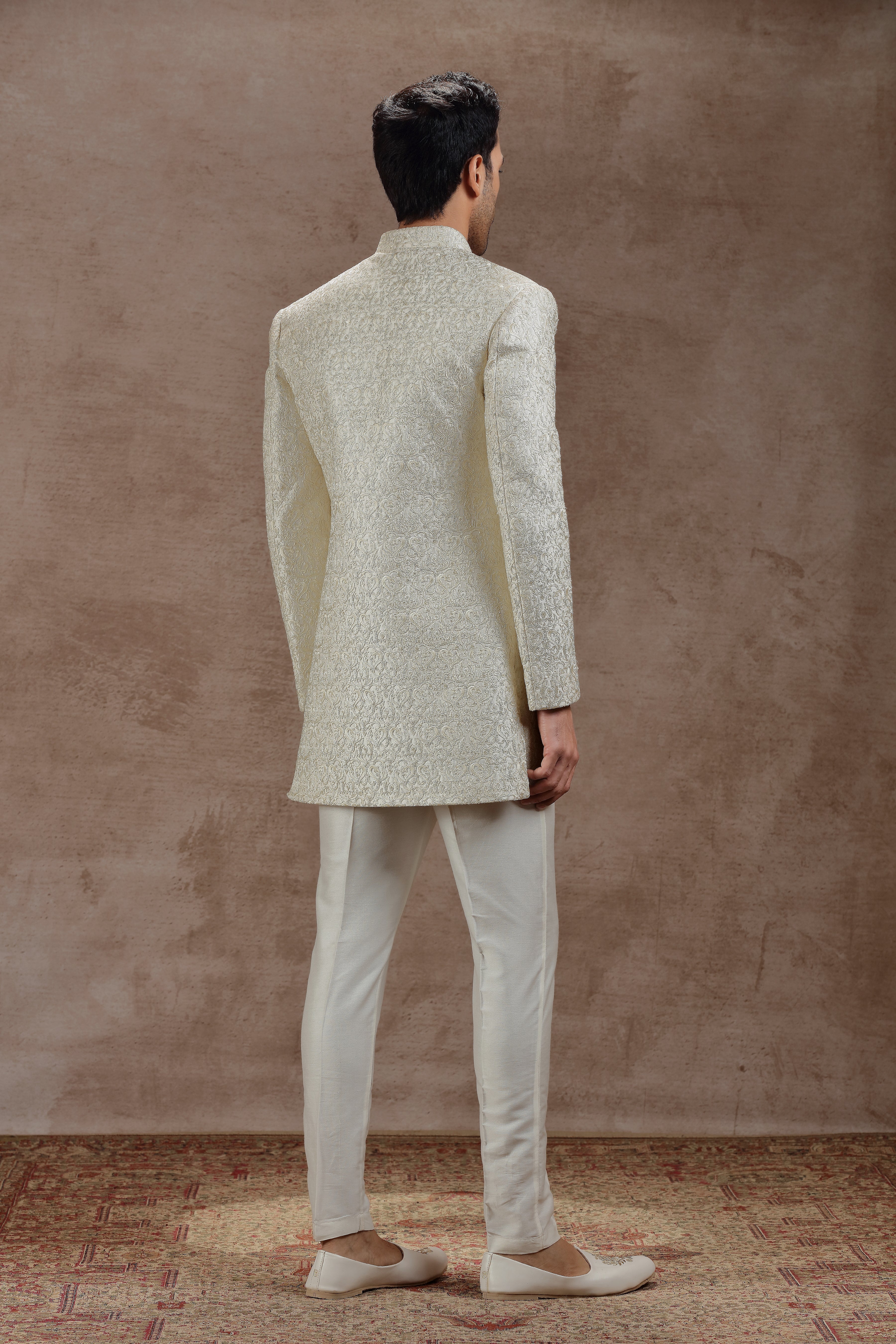 Ivory Indowestern Set with Resham and Sequins Work - Shreeman