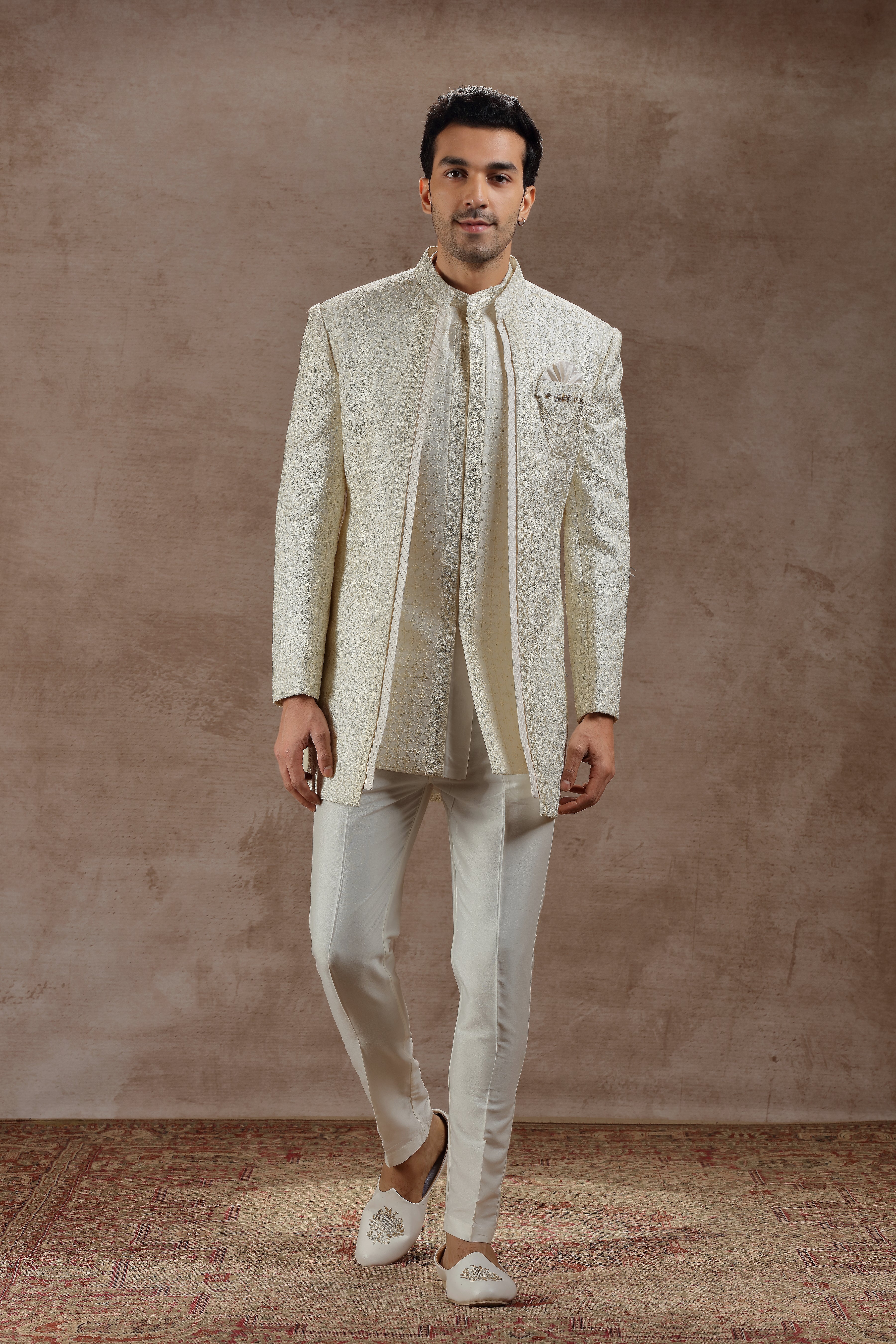 Ivory Indowestern Set with Resham and Sequins Work - Shreeman