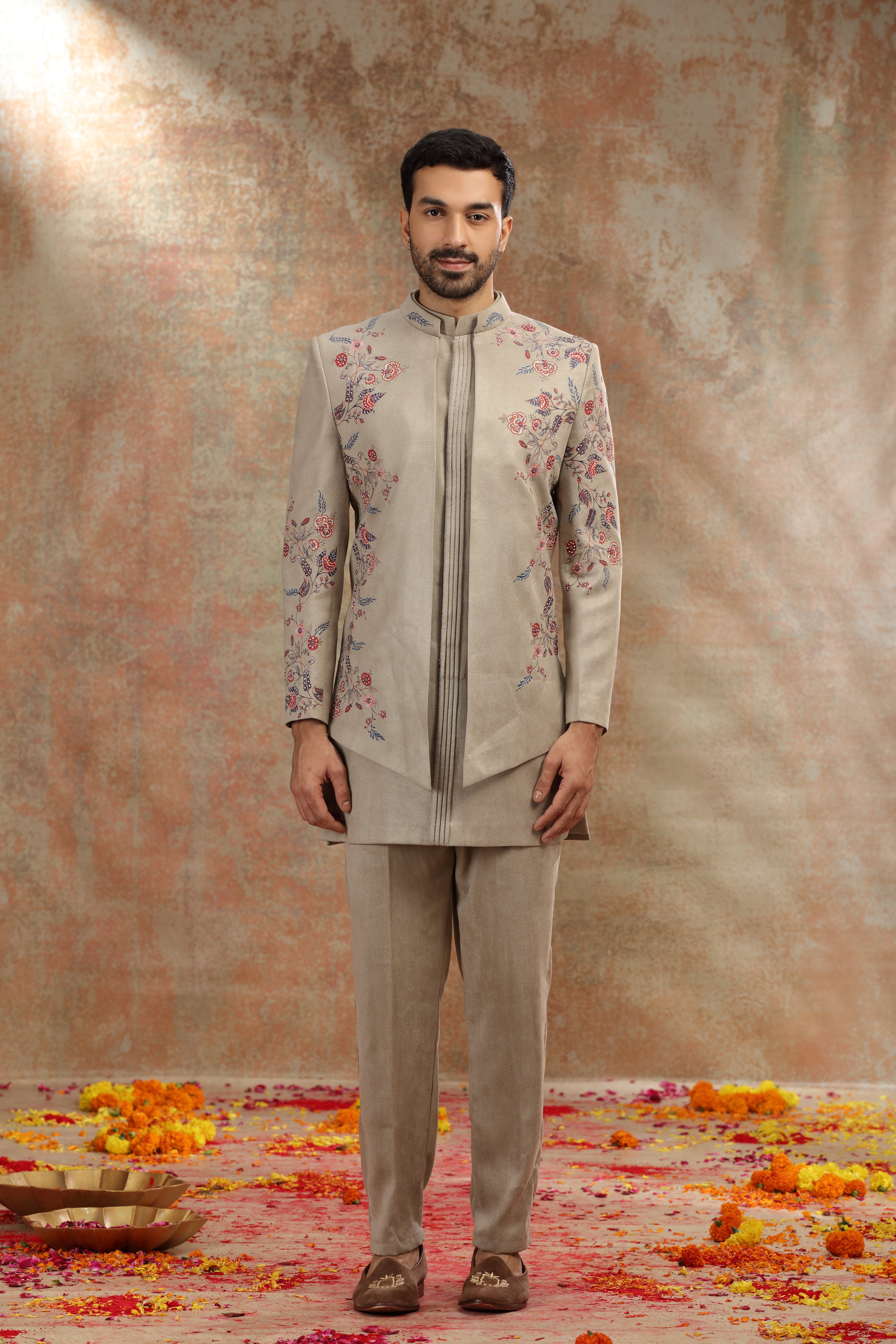 Olive Green Silk Jodhpuri Suit with Cutdana Work