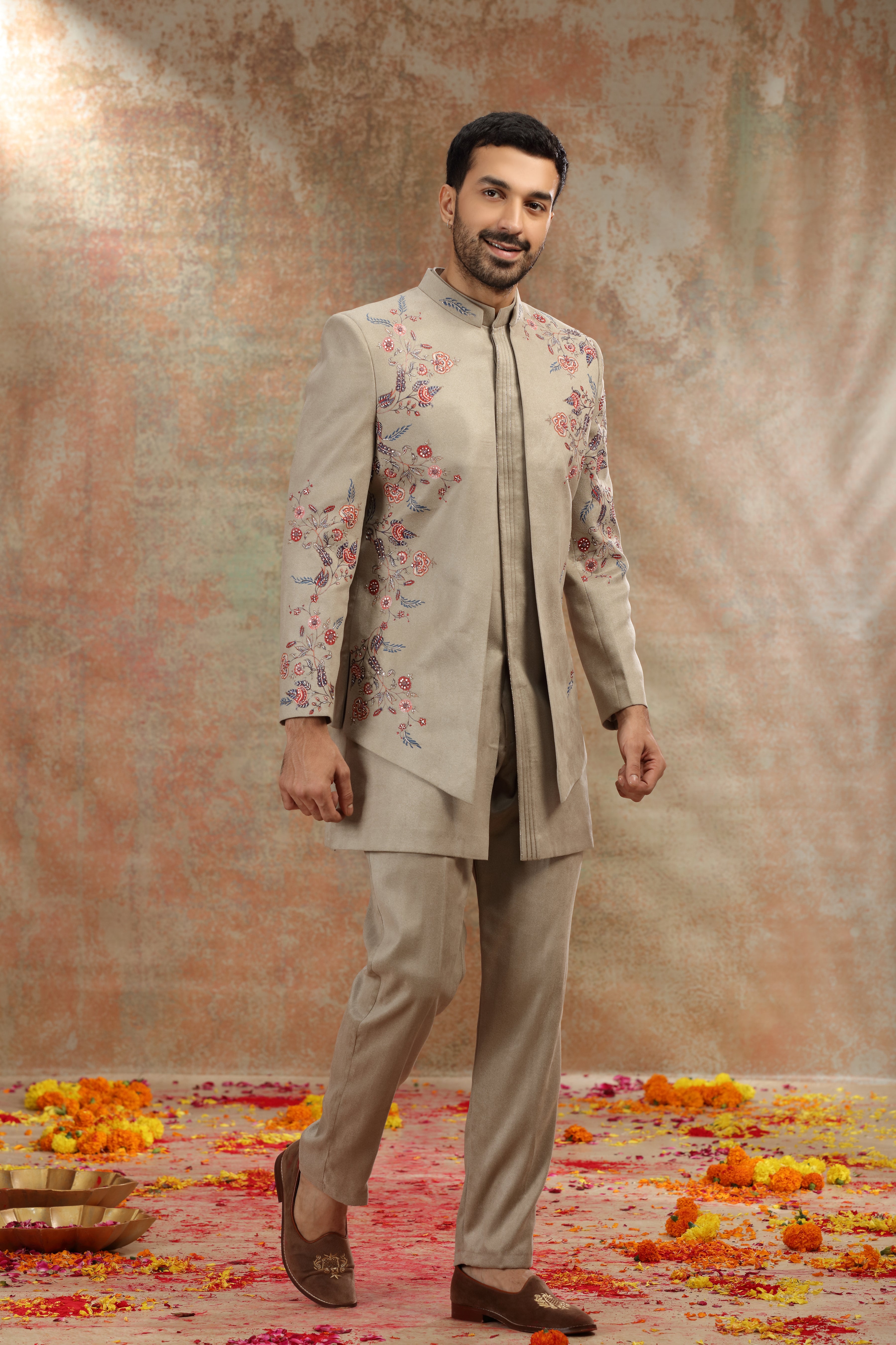 Olive Green Silk Jodhpuri Suit with Cutdana Work