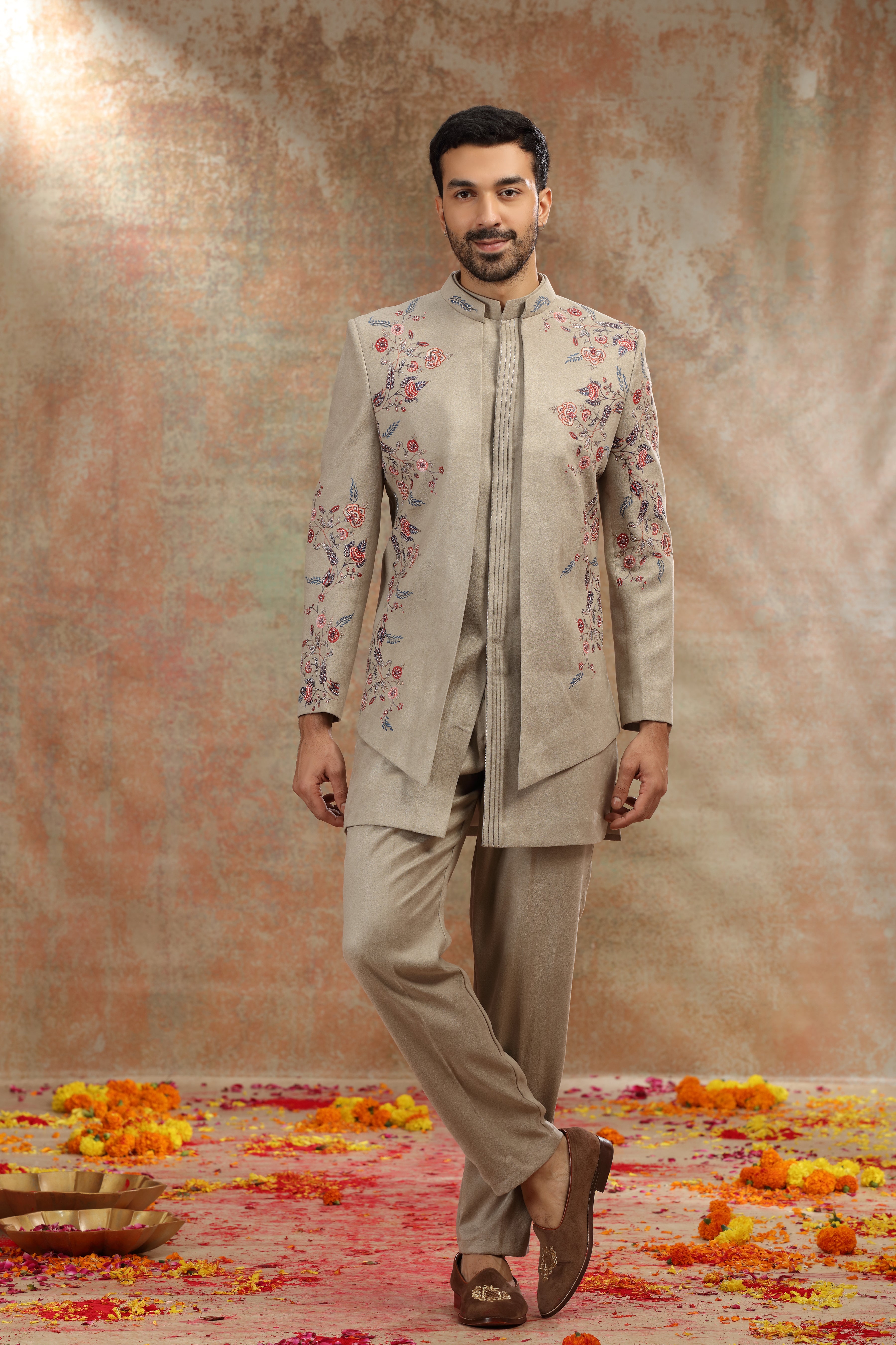 Olive Green Silk Jodhpuri Suit with Cutdana Work