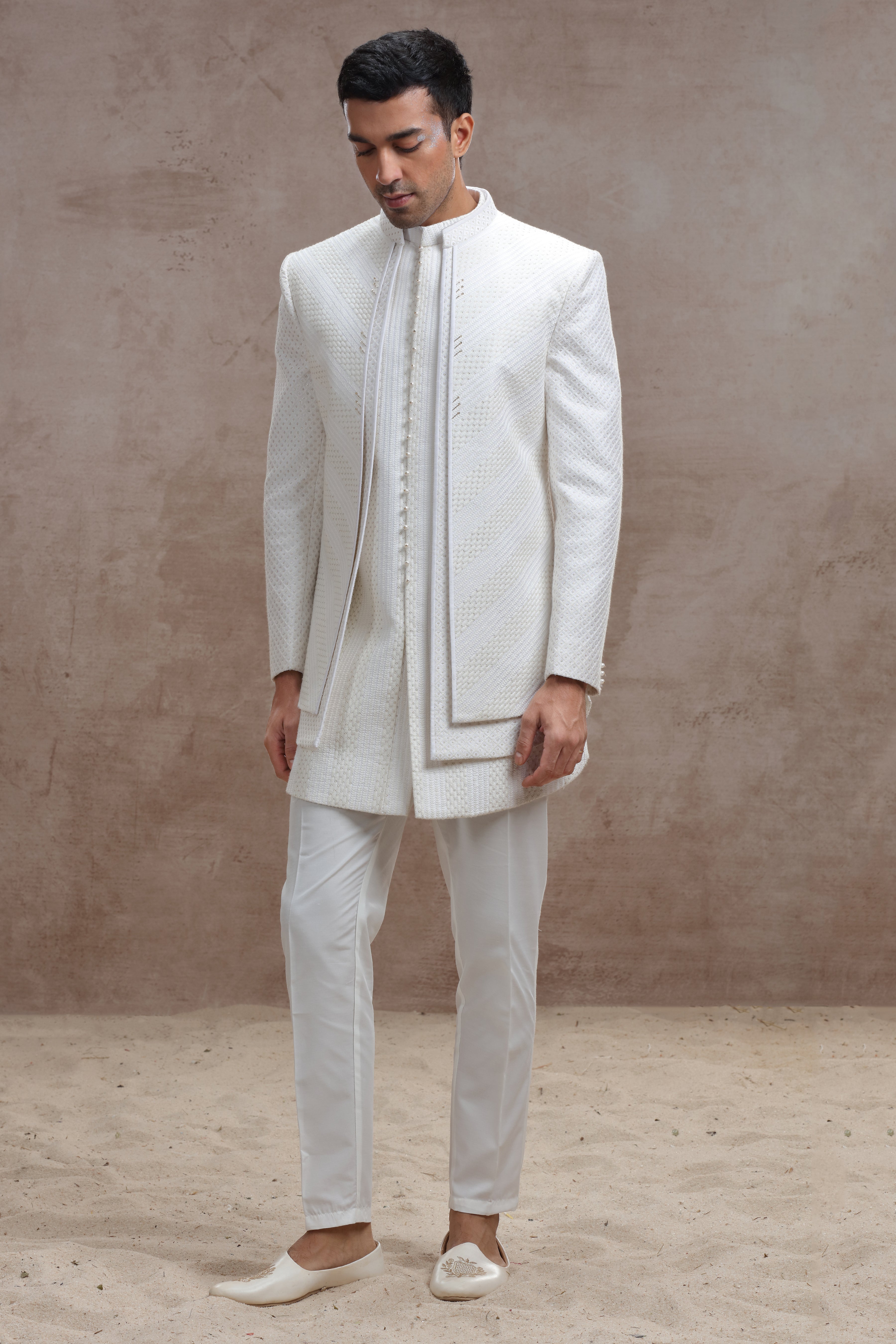 Ivory Indo Western Suit with Elegant Chikankari Work