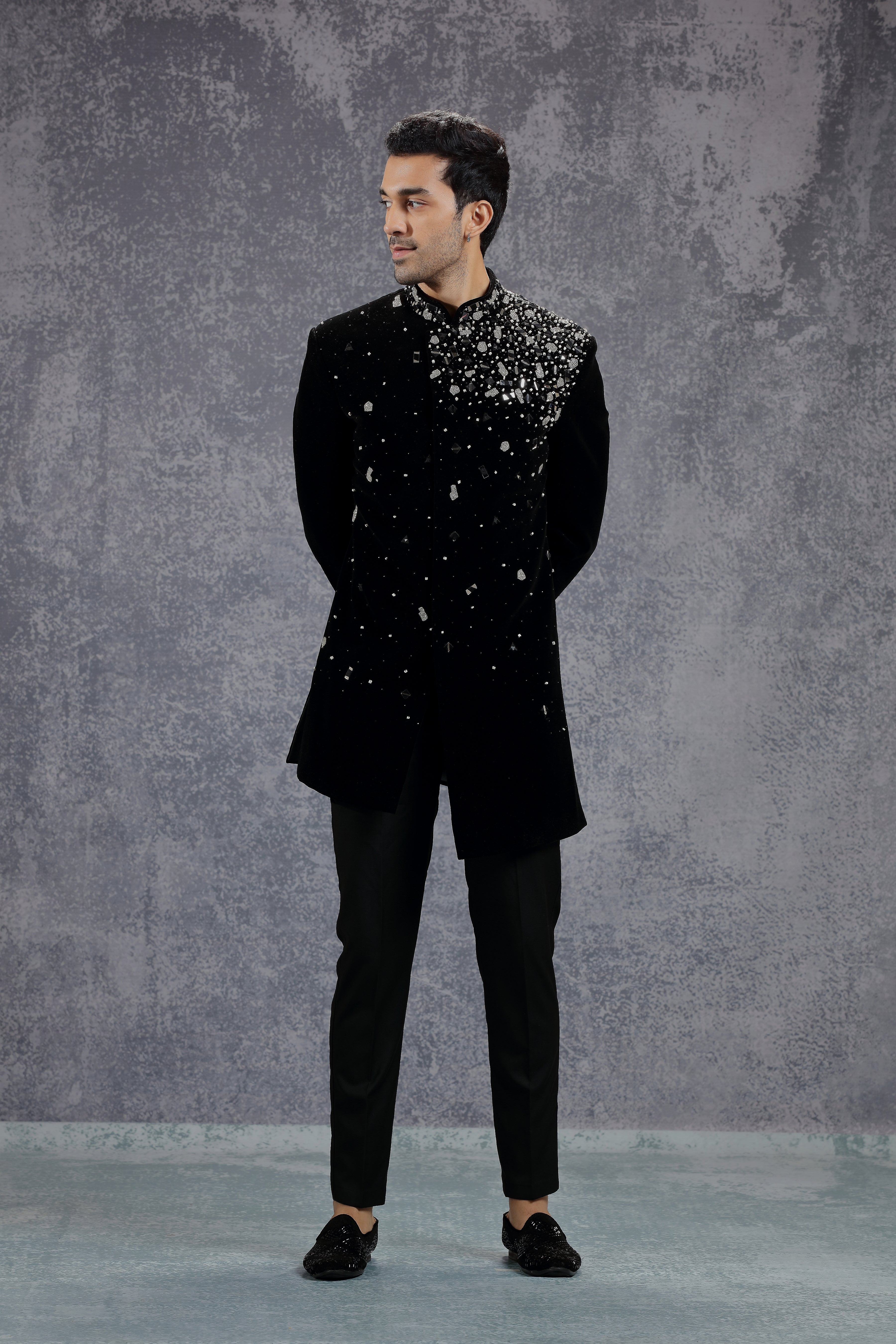 Black Jodhpuri Jacket with Placement Embroidery - Shreeman