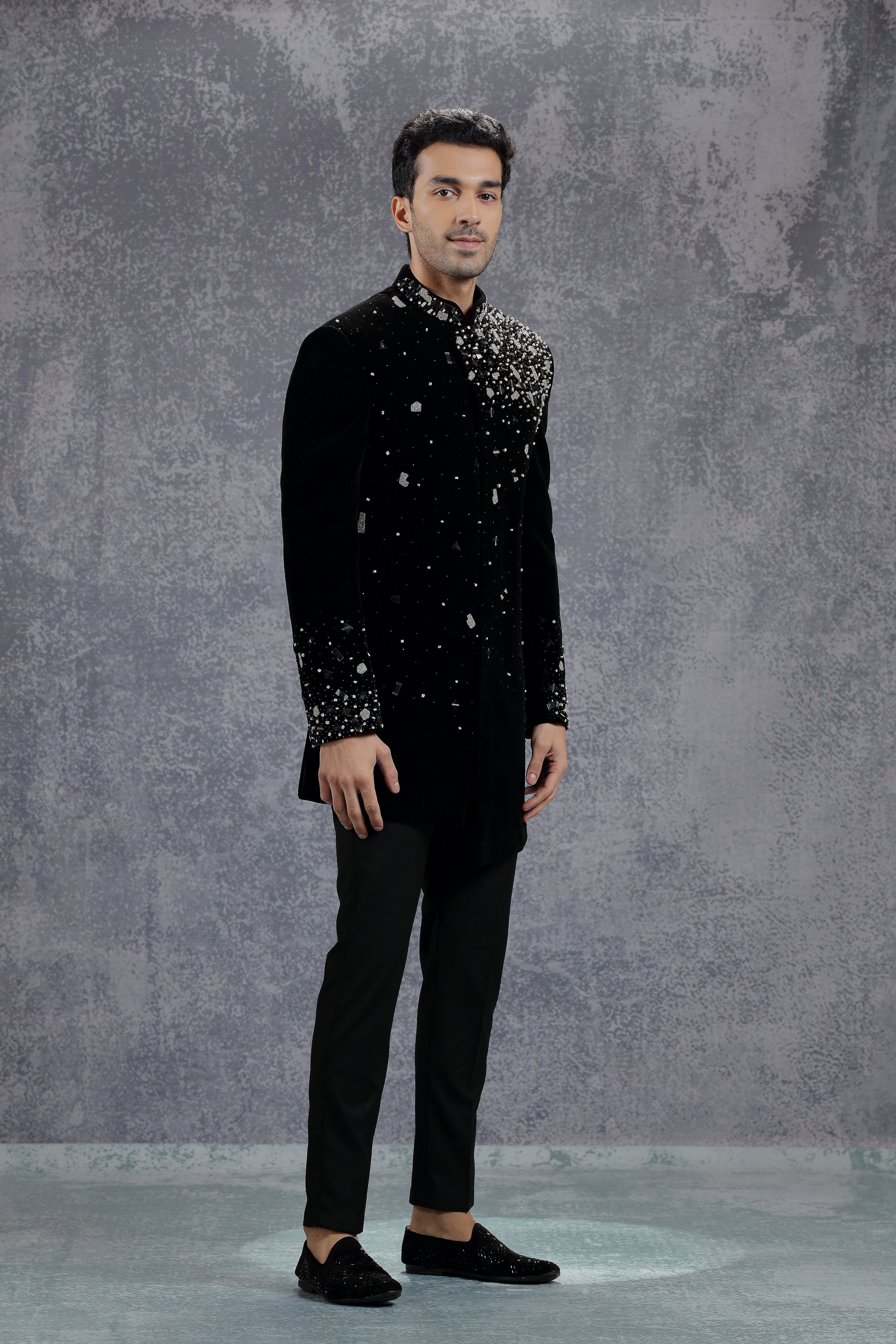 Black Jodhpuri Jacket with Placement Embroidery - Shreeman