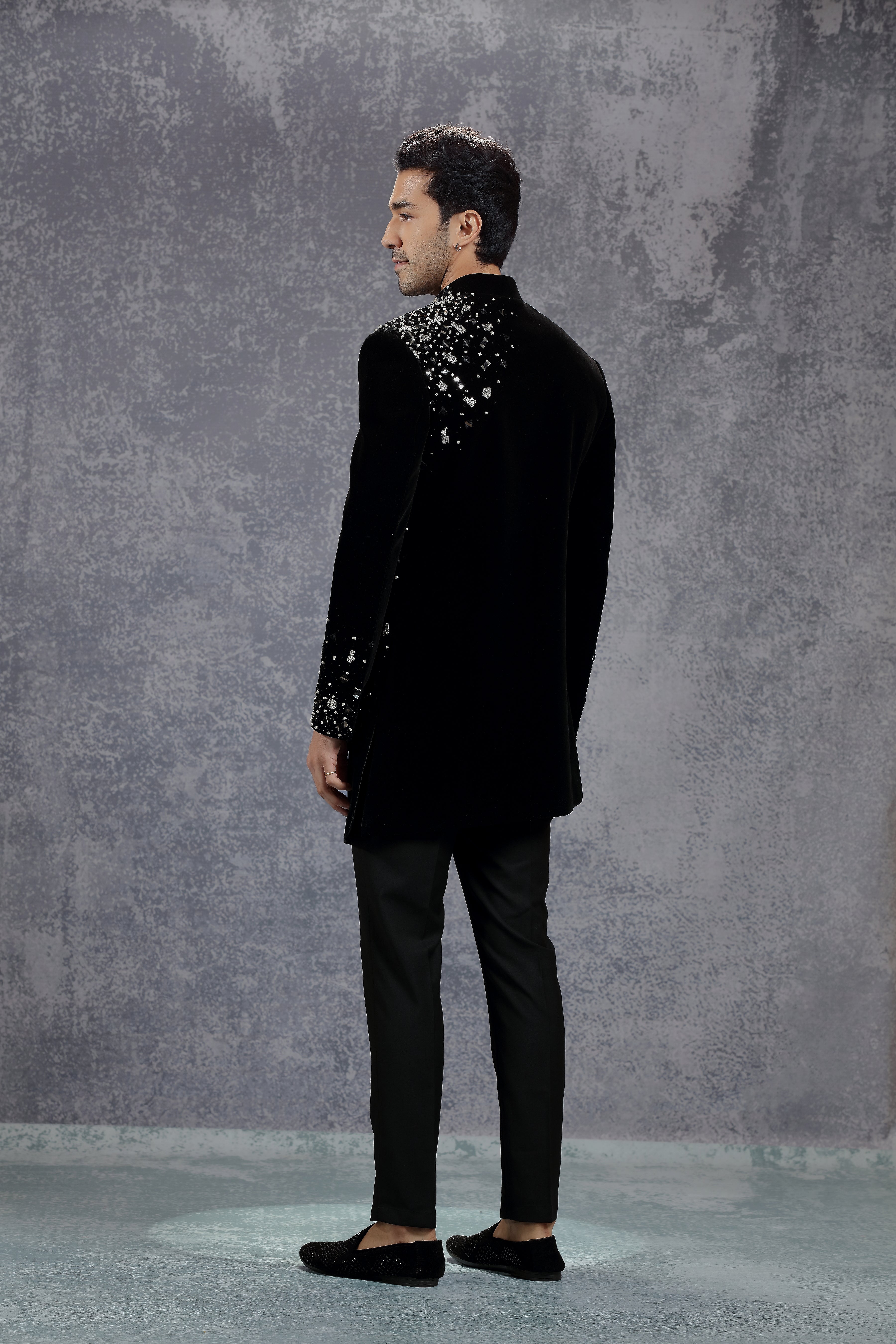 Black Jodhpuri Jacket with Placement Embroidery - Shreeman