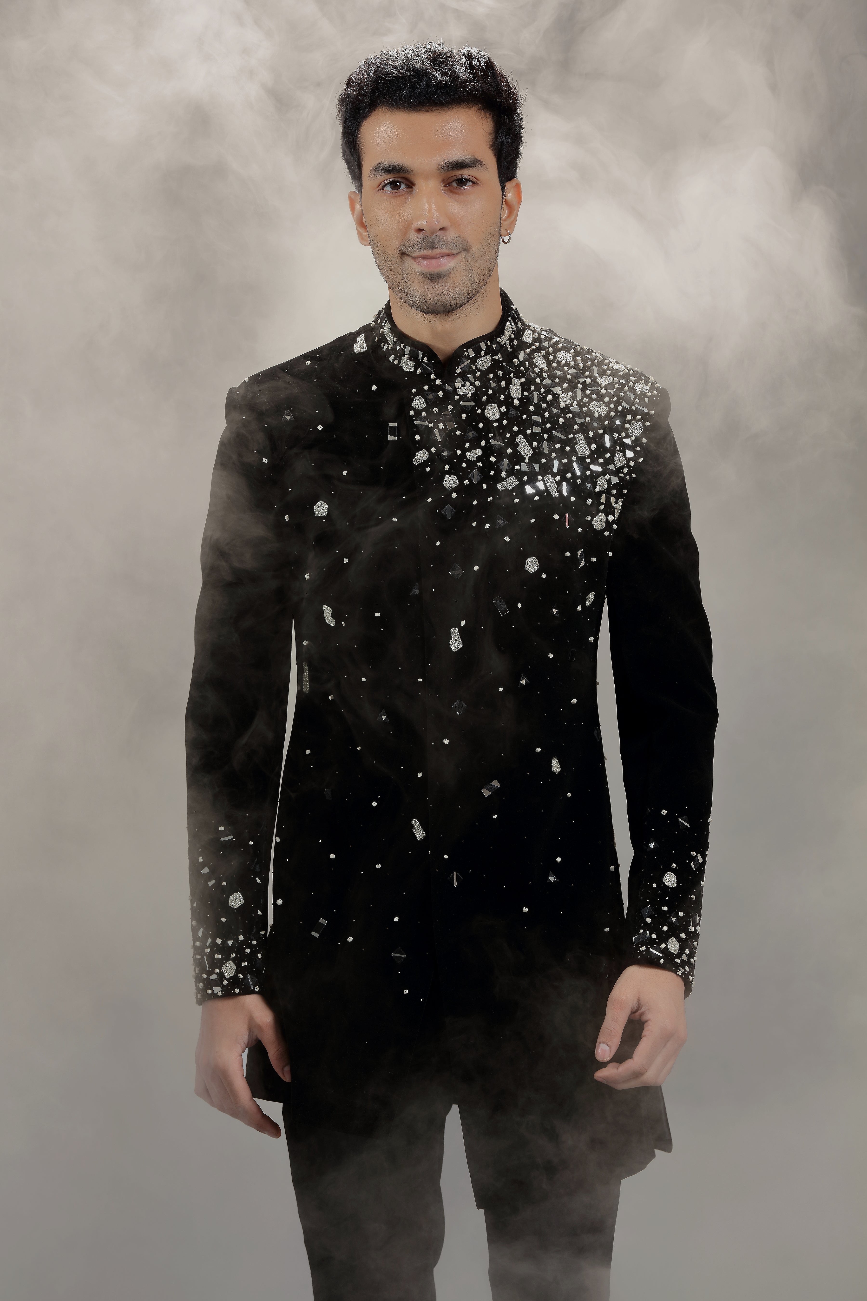 Black Jodhpuri Jacket with Placement Embroidery - Shreeman